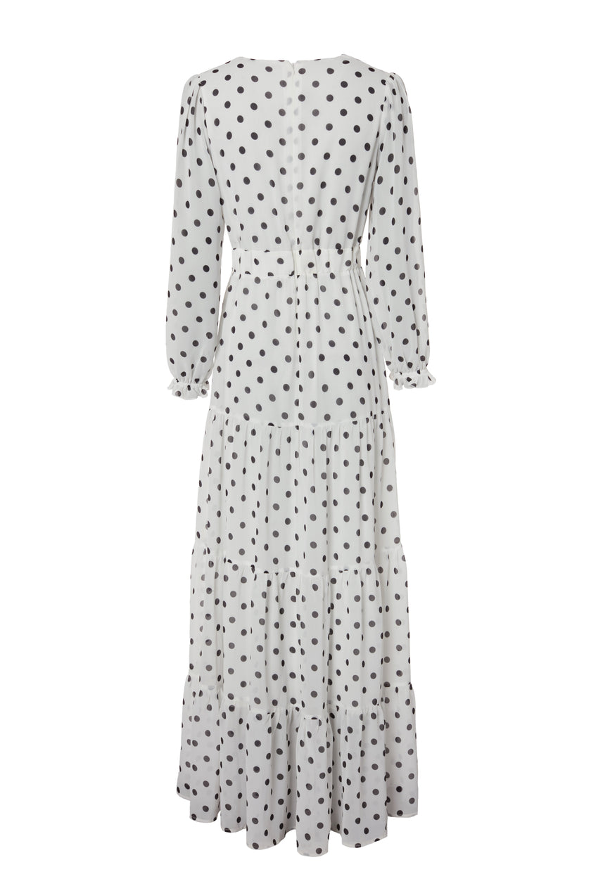 Bella Tiered Maxi Dress (White Black Polka Dot)