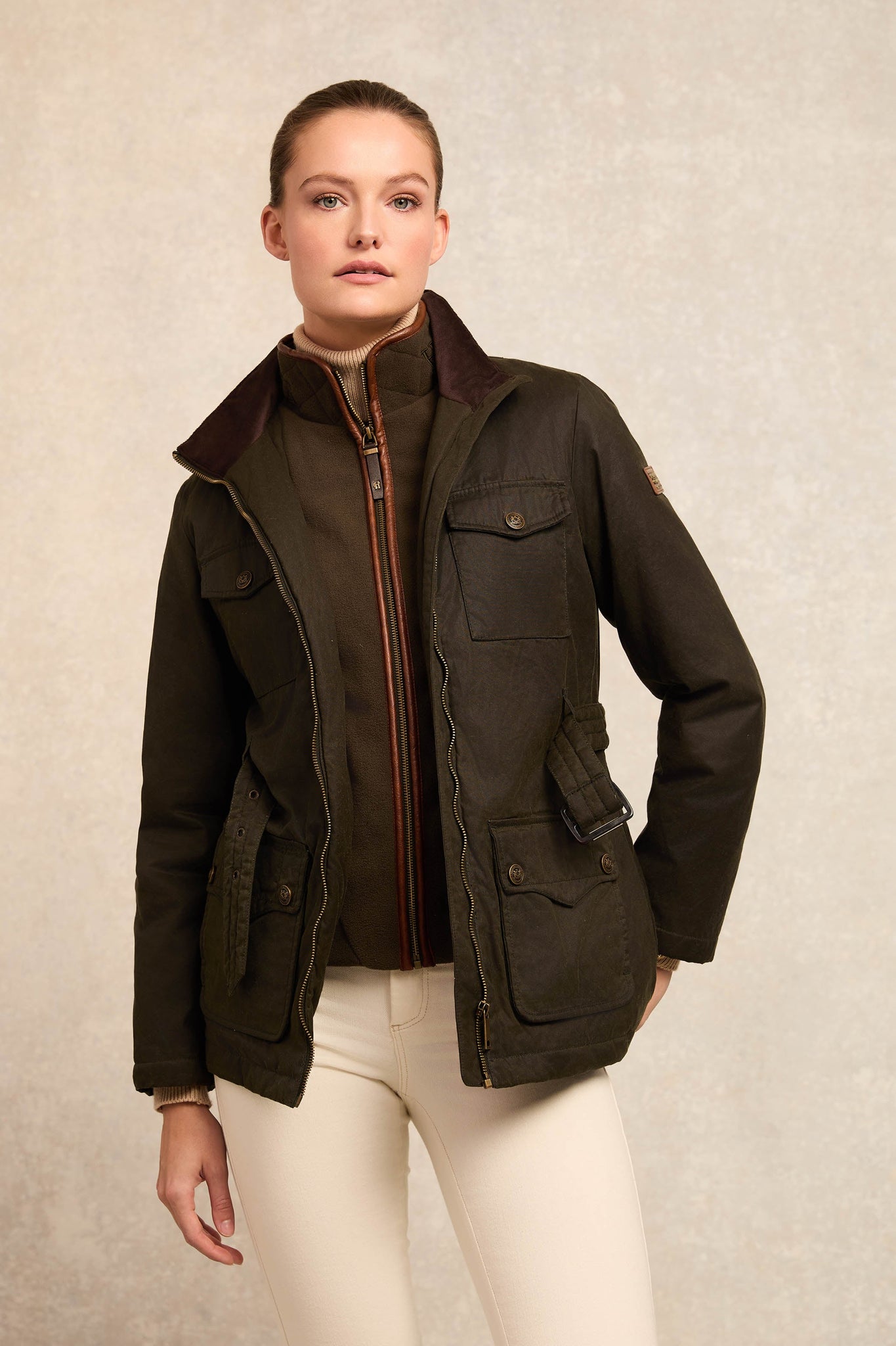 Belted Waxed Jacket (Dark Olive)