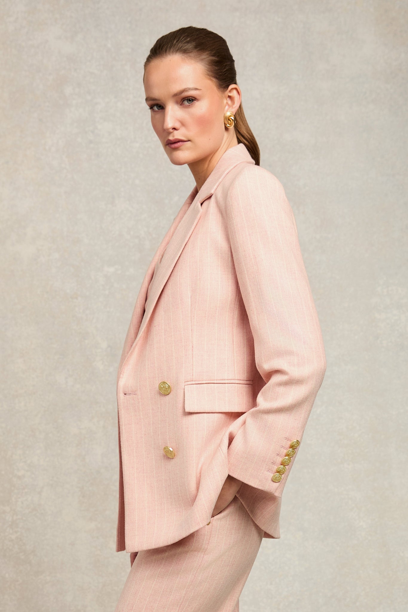 Double Breasted Blazer (Pink Chalk Pinstripe)