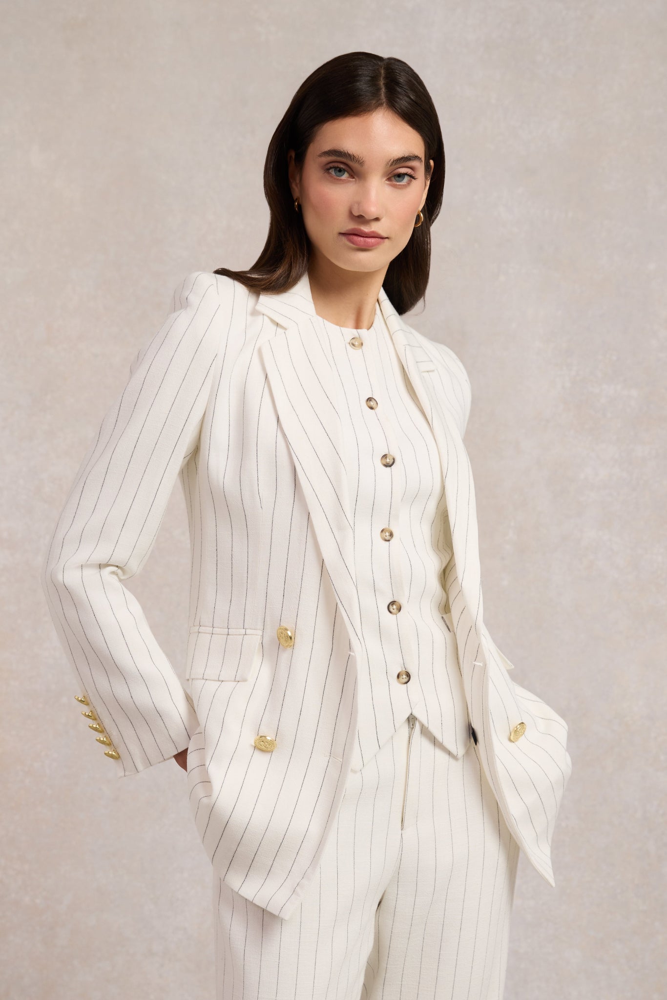 Richmond Waistcoat (Oyster Linen Pinstripe)