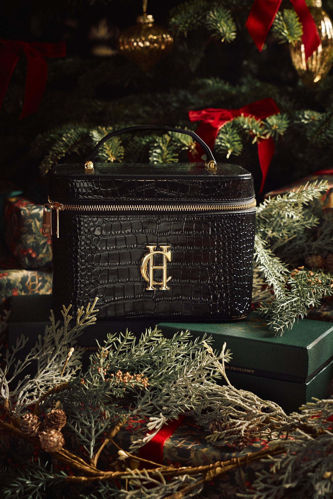 Travel Makeup Bag (Black Croc)