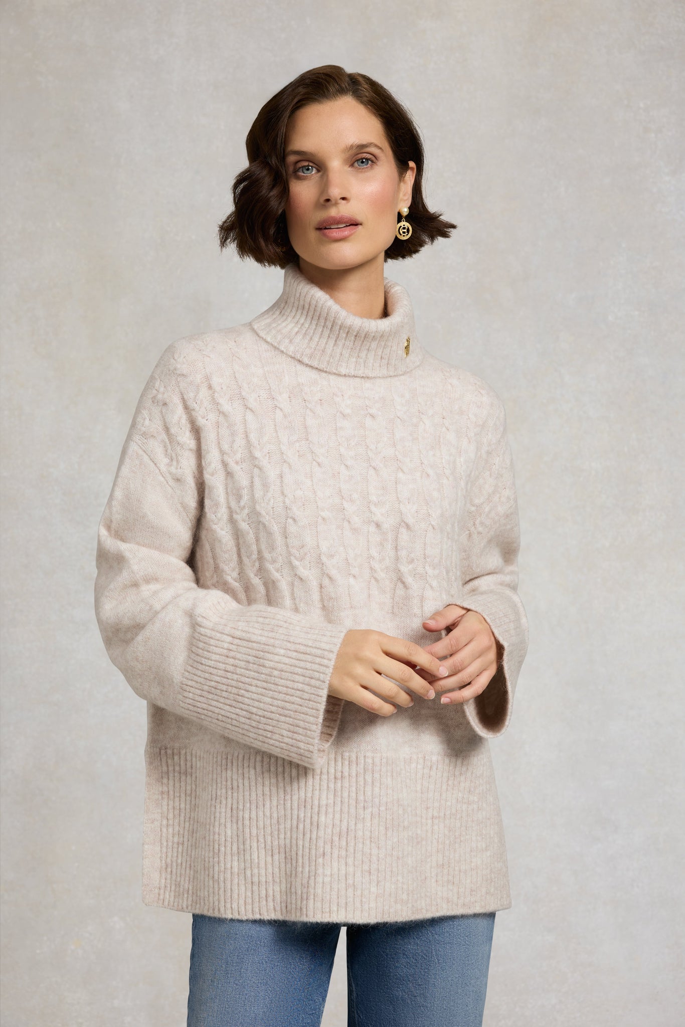 Antonia Cable Roll Neck Knit (Barley)