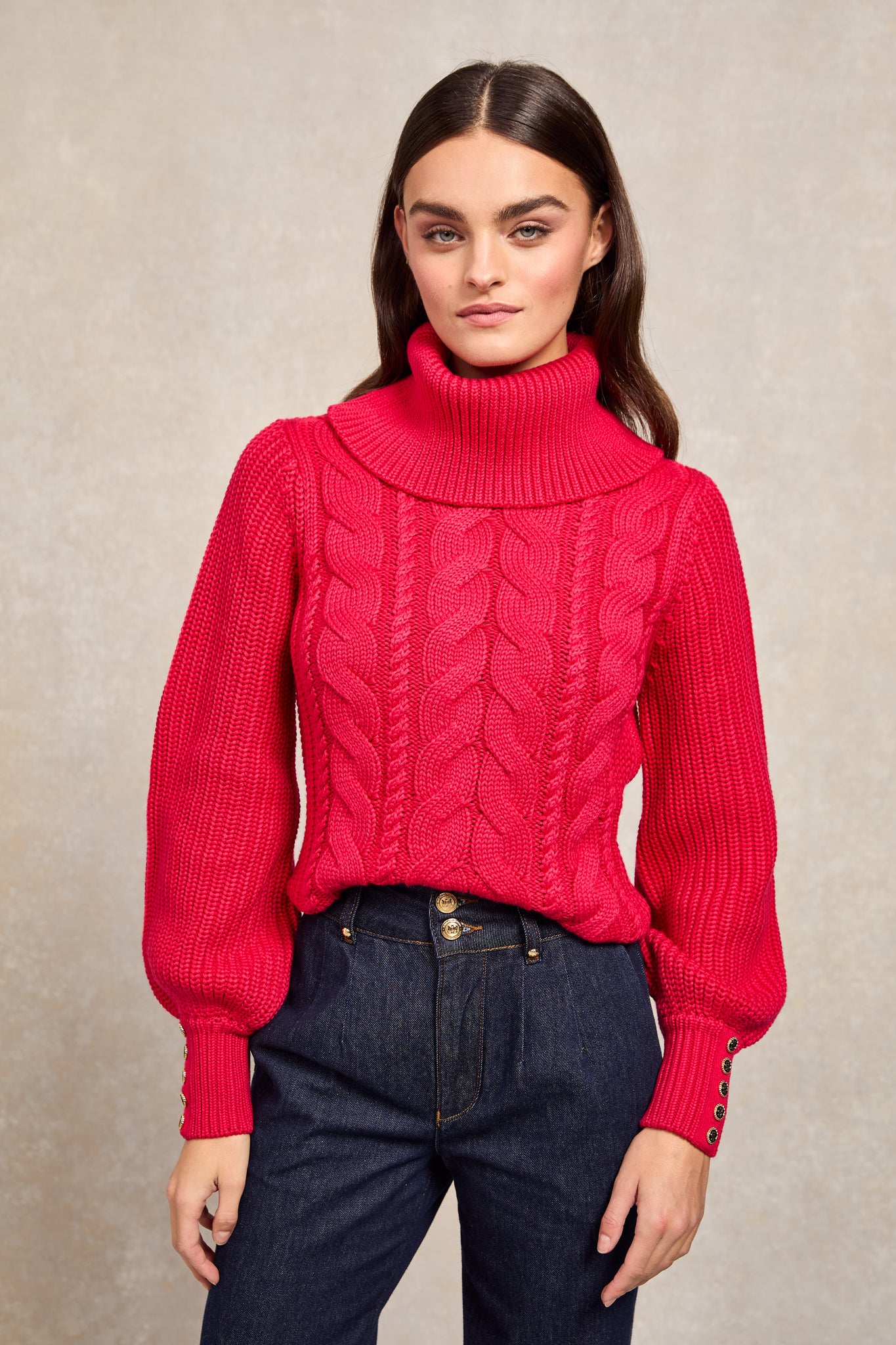 Corded Roll Neck Knit (Raspberry)