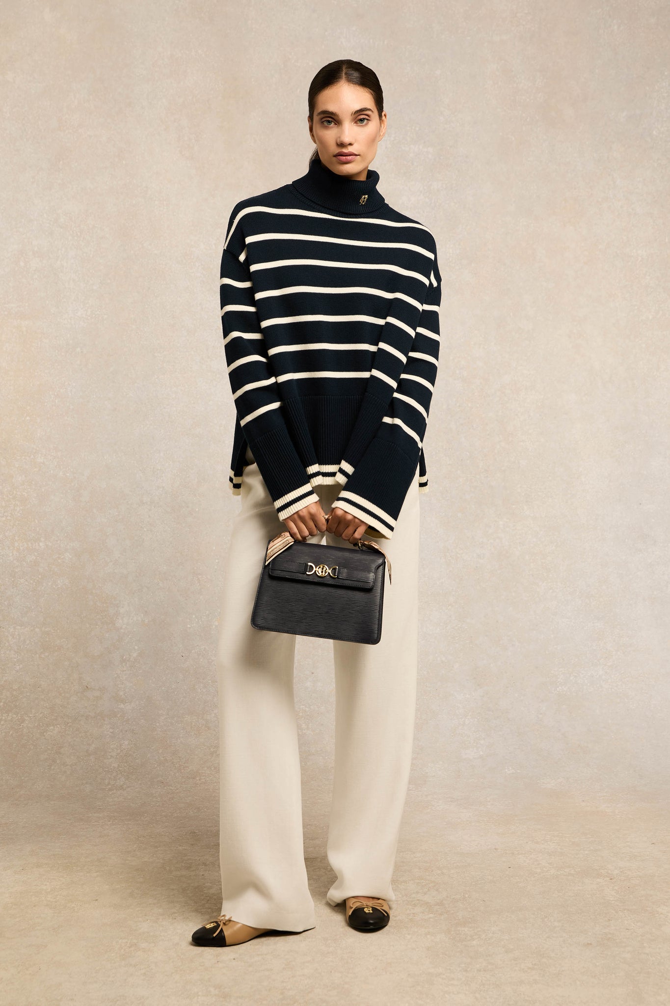 Antonia Roll Neck Knit (Ink Navy Stripe)