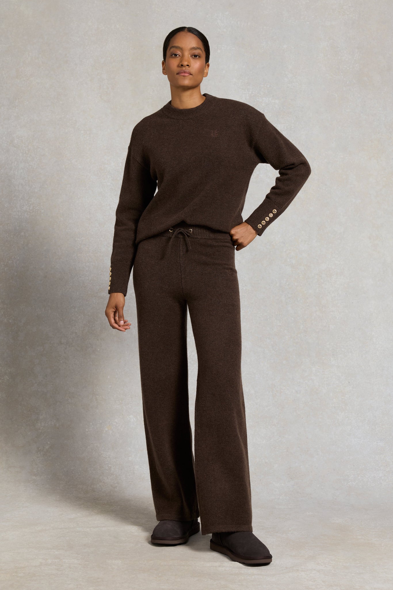 Nina Knitted Wide Leg Pant (Chocolate)