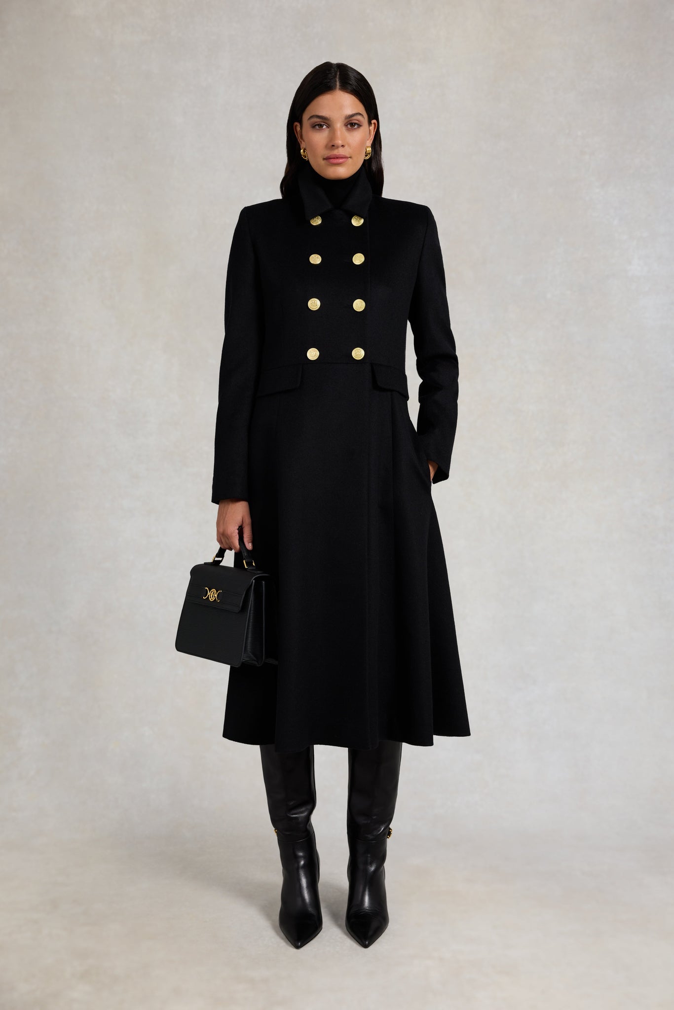 Windsor Fit & Flare Coat (Soft Black)