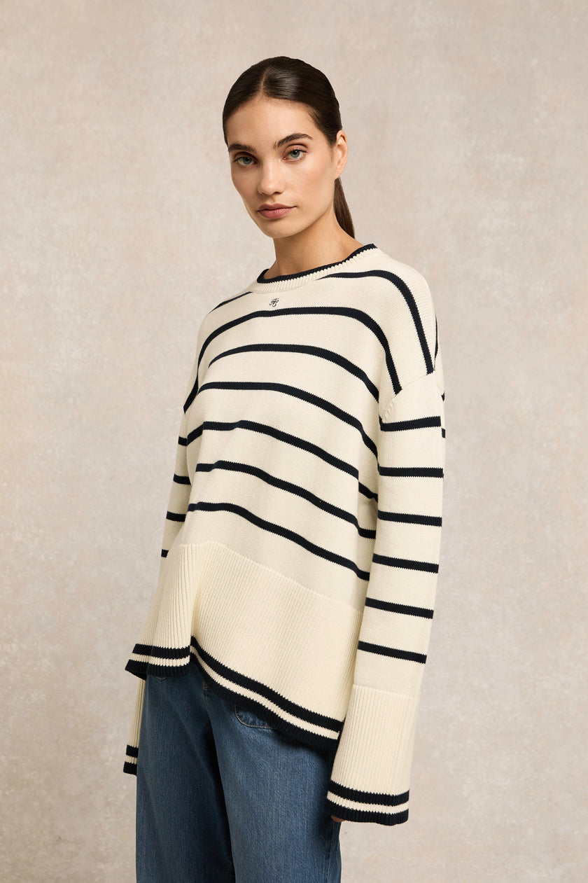 Antonia Crew Neck Knit (Natural Stripe)