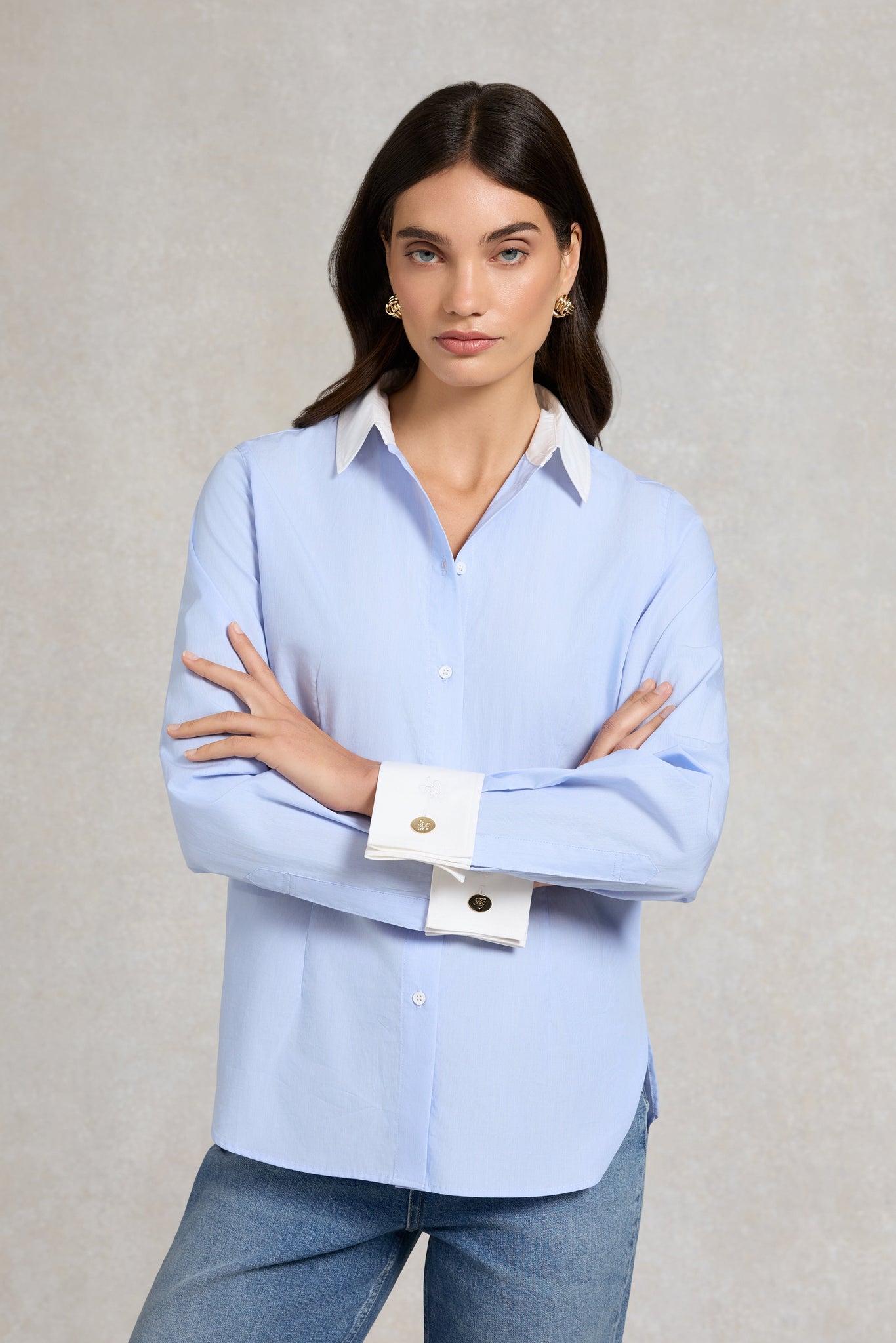 Louisa Shirt (Pale Blue Fine Stripe)