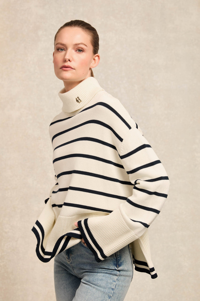 Antonia Roll Neck Knit (Natural Stripe)