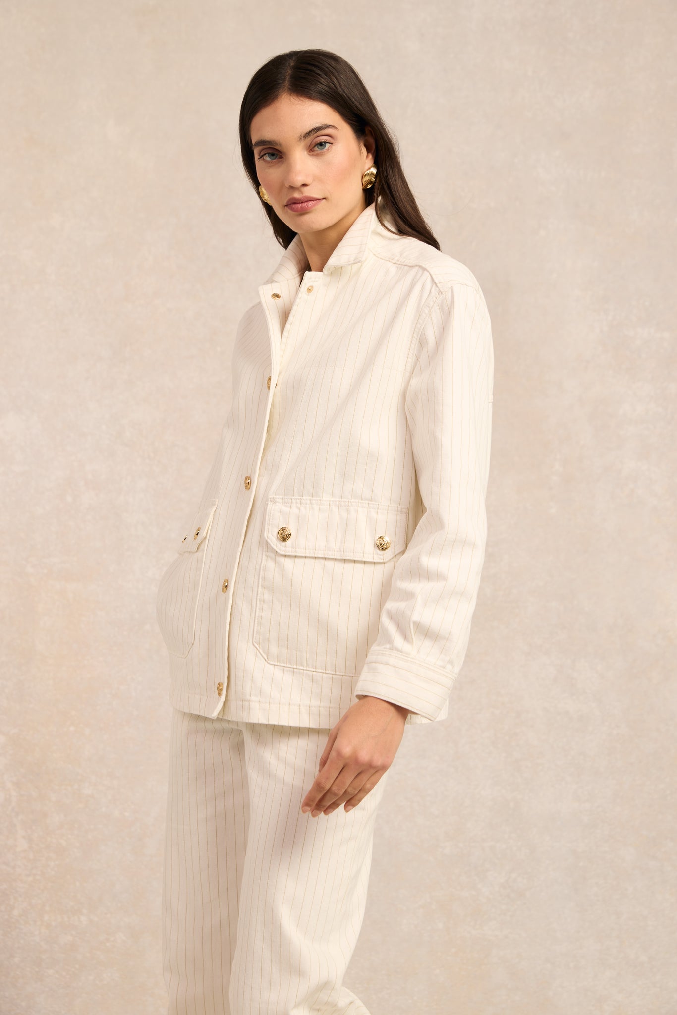 Denim Chore Jacket (Ecru Stripe)
