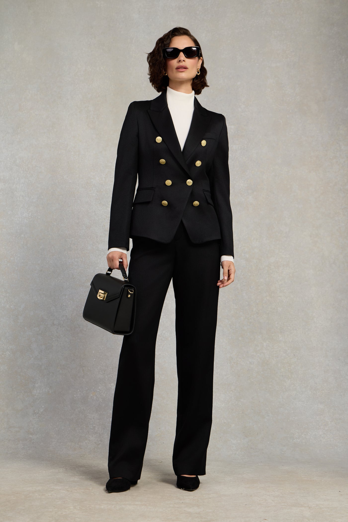 High Waisted Straight Trouser (Black Barathea)