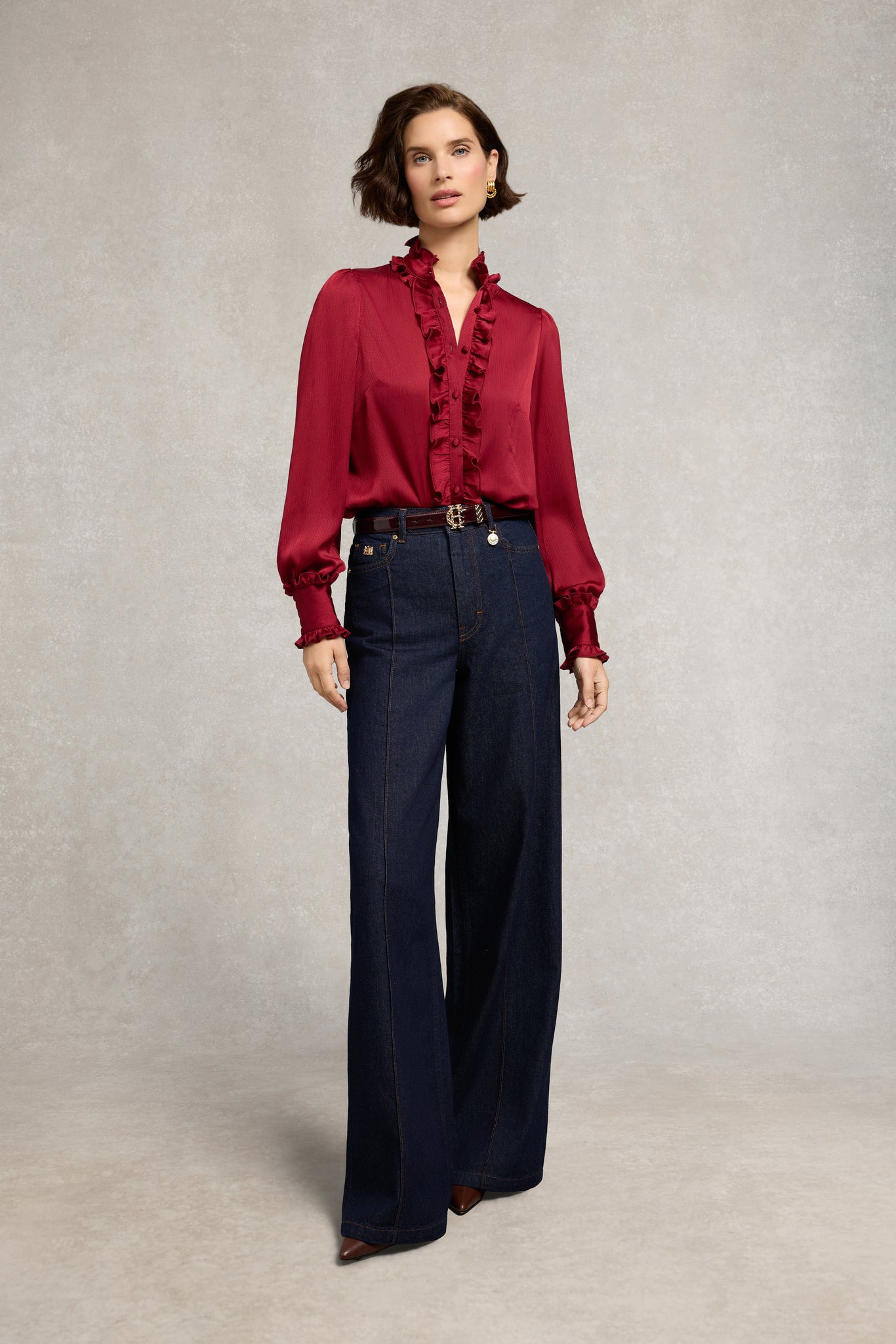 Ria Ruffle Shirt (Deep Raspberry)