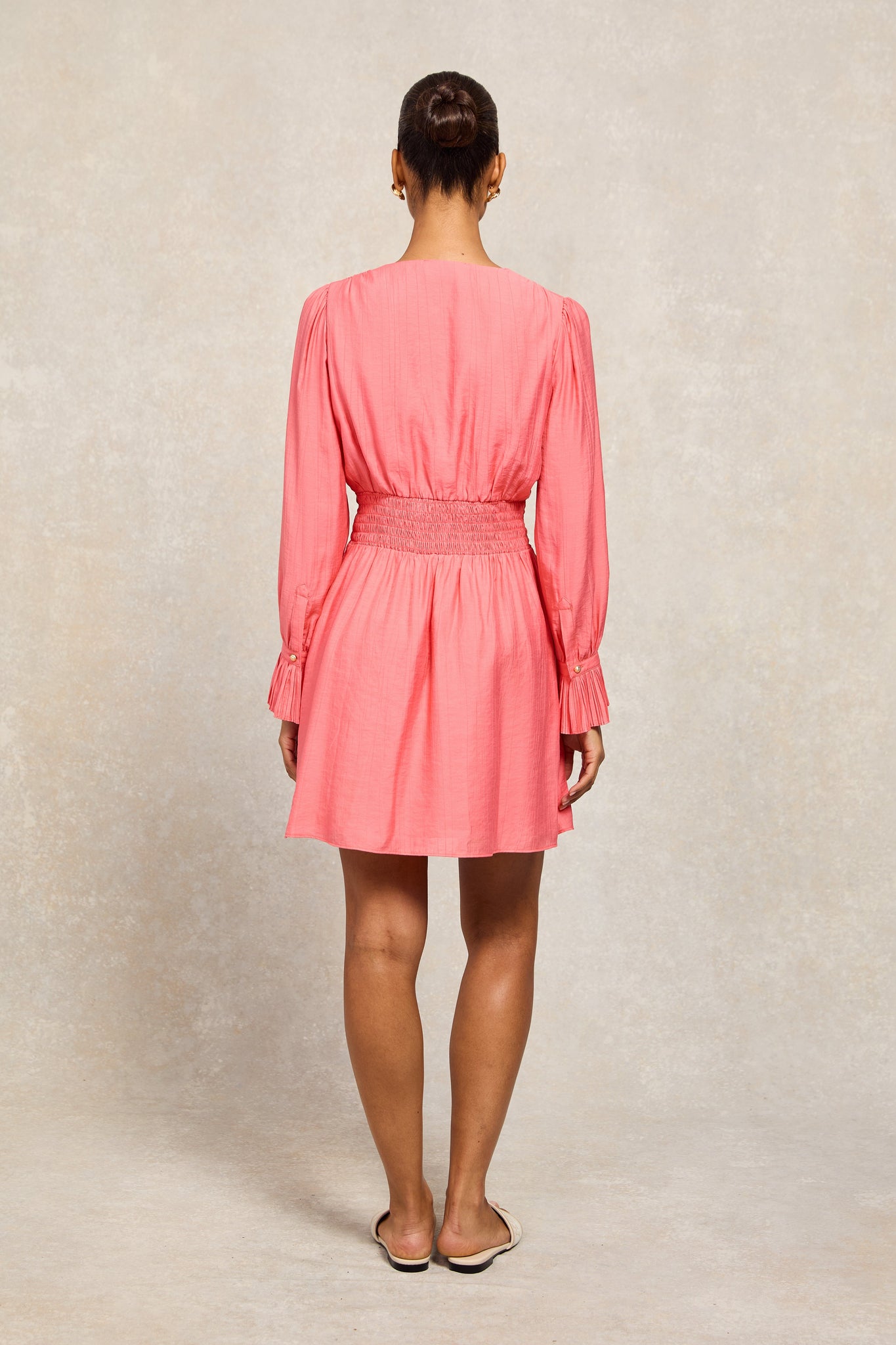 Phoebe V-Neck Mini Dress (Coral)