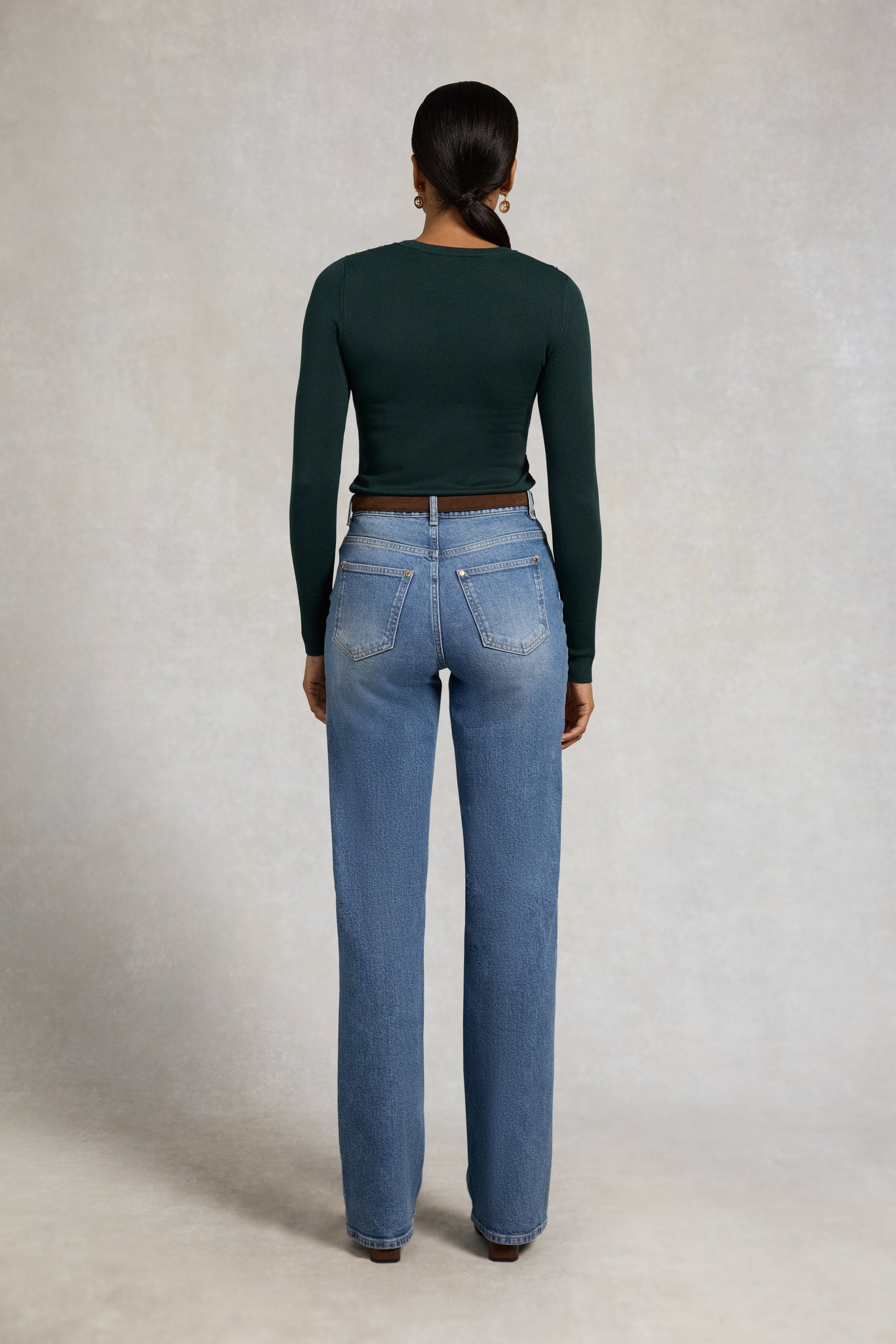 Buttoned Knit Crew Neck (Deep Emerald)