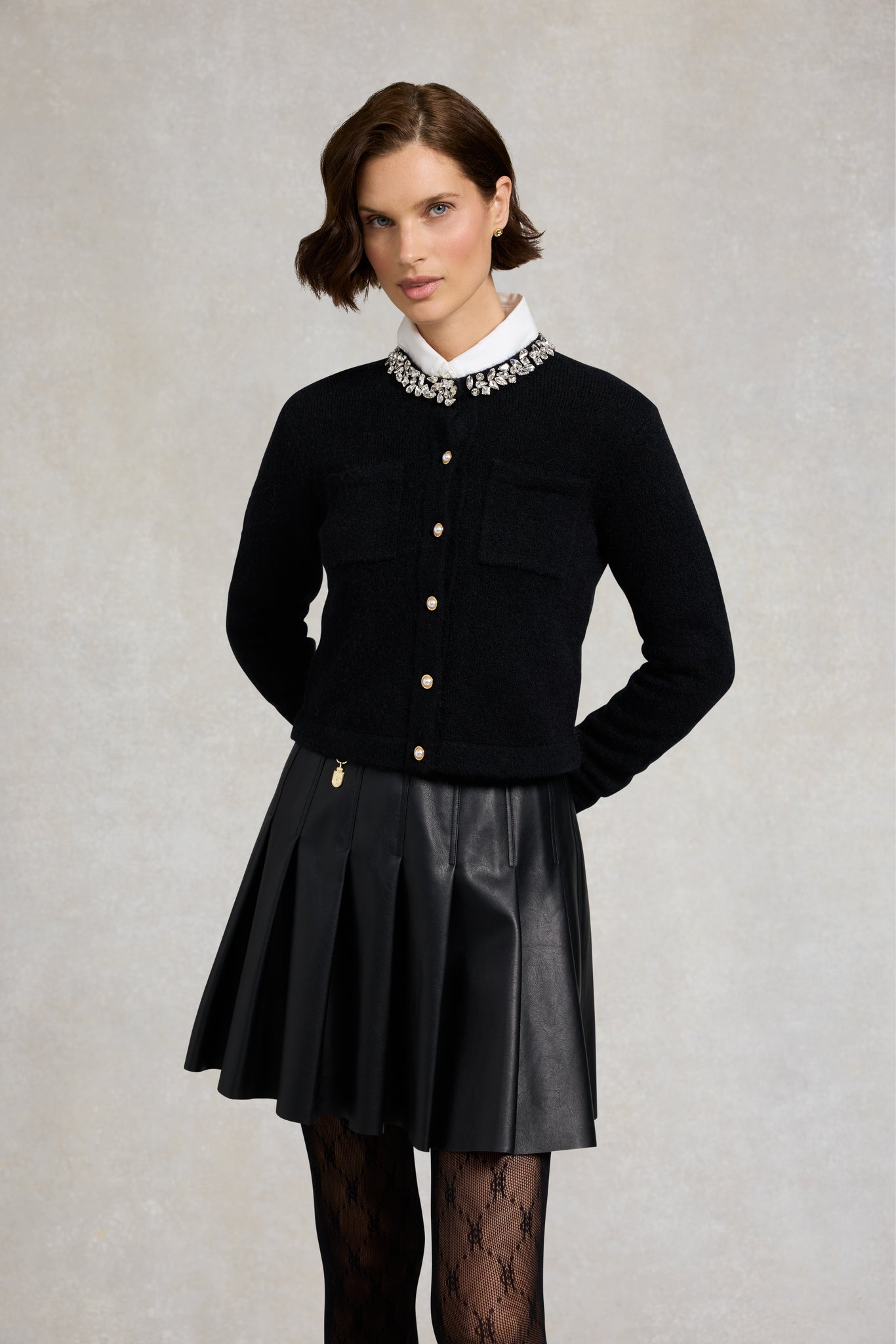 Faux Leather Pleated Mini Skirt (Black)