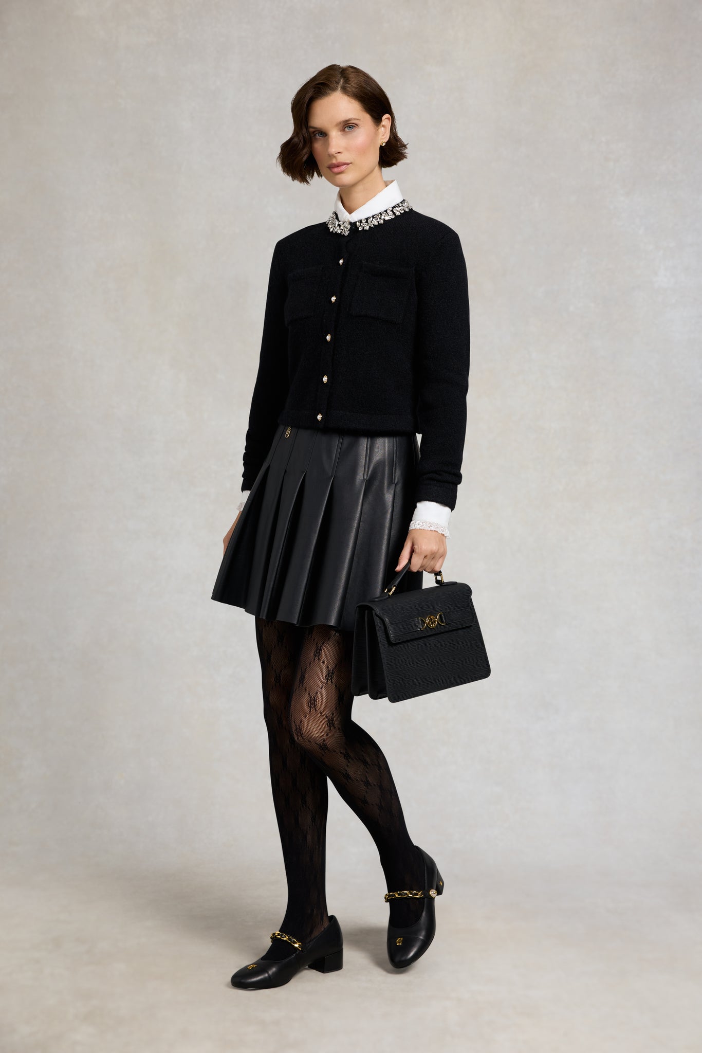 Faux Leather Pleated Mini Skirt (Black)