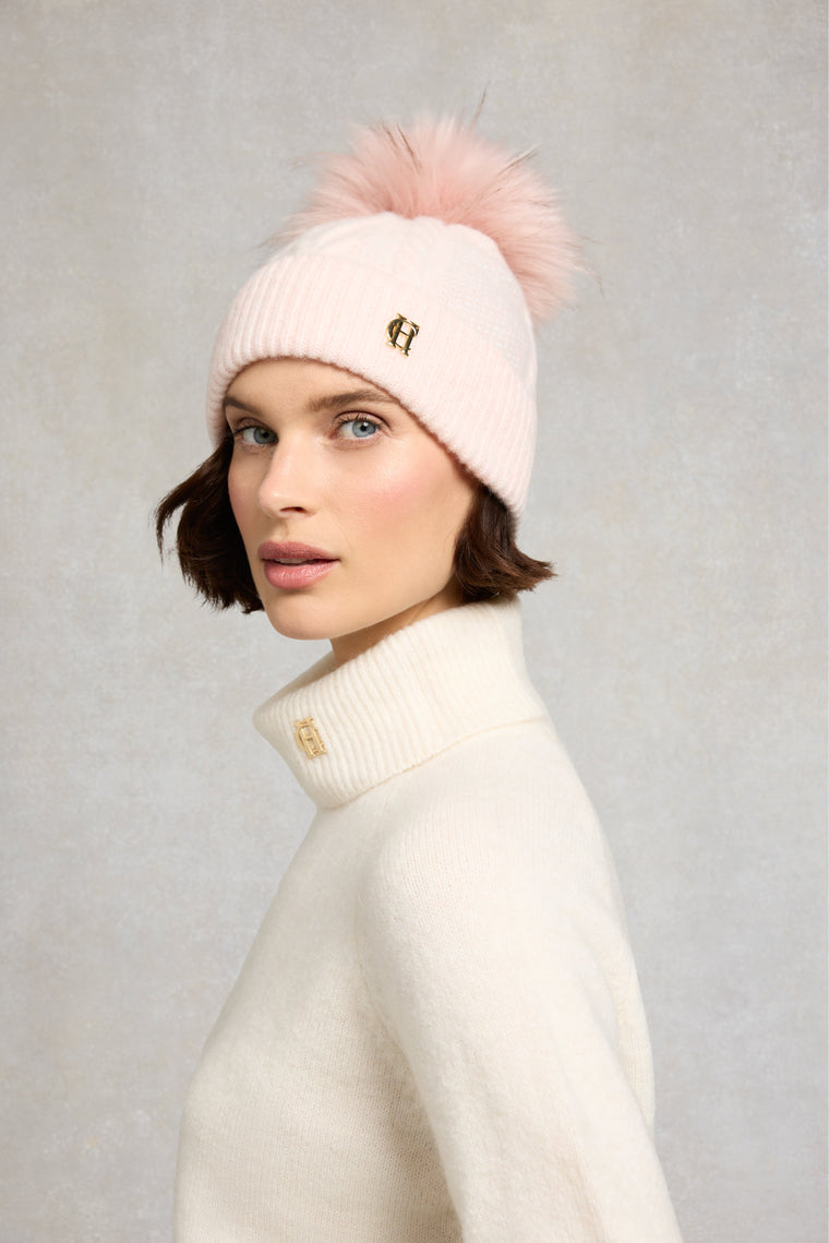 Sloane Cable Bobble Hat (Soft Pink)