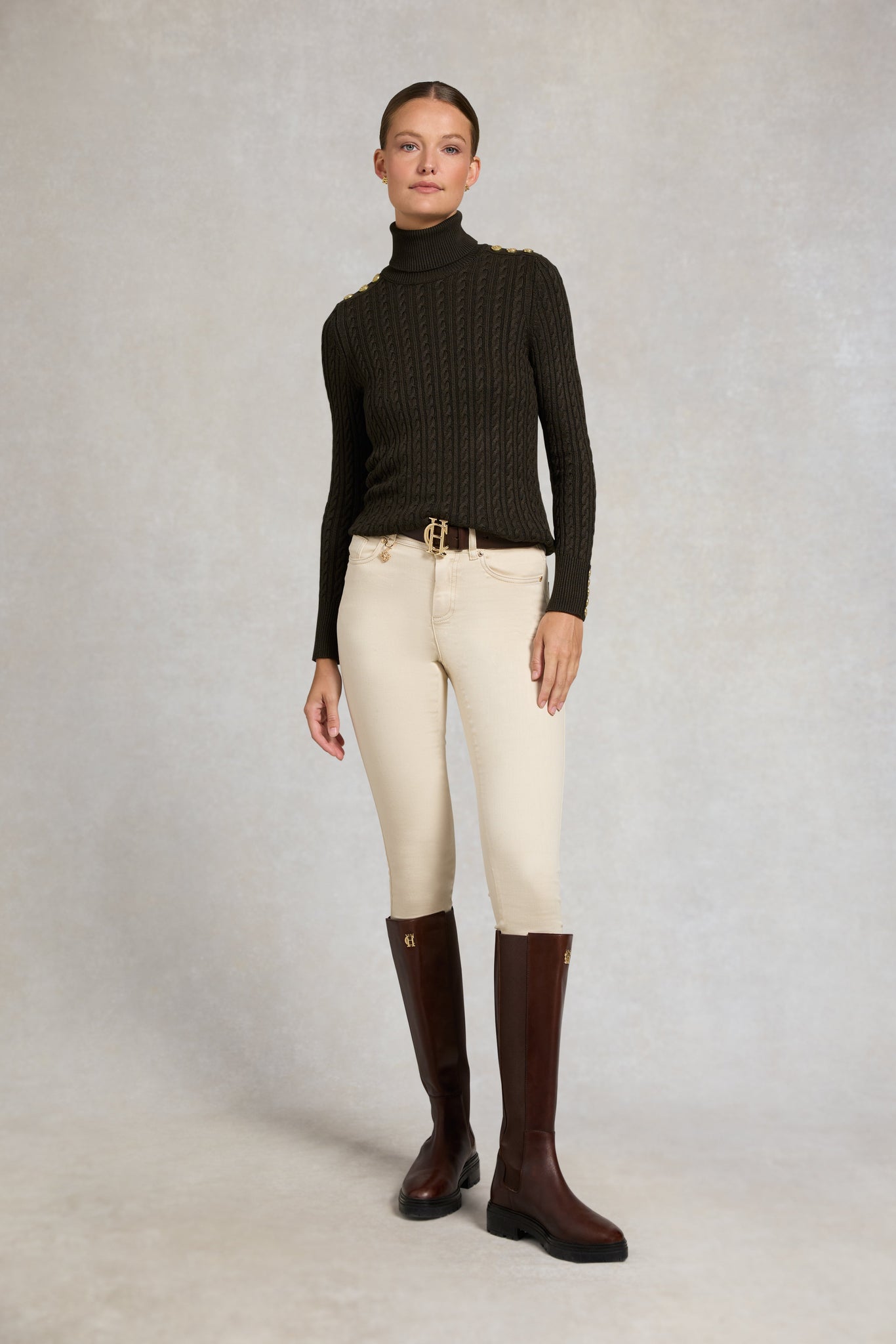 Seattle Roll Neck Cable Knit (Fern Green)