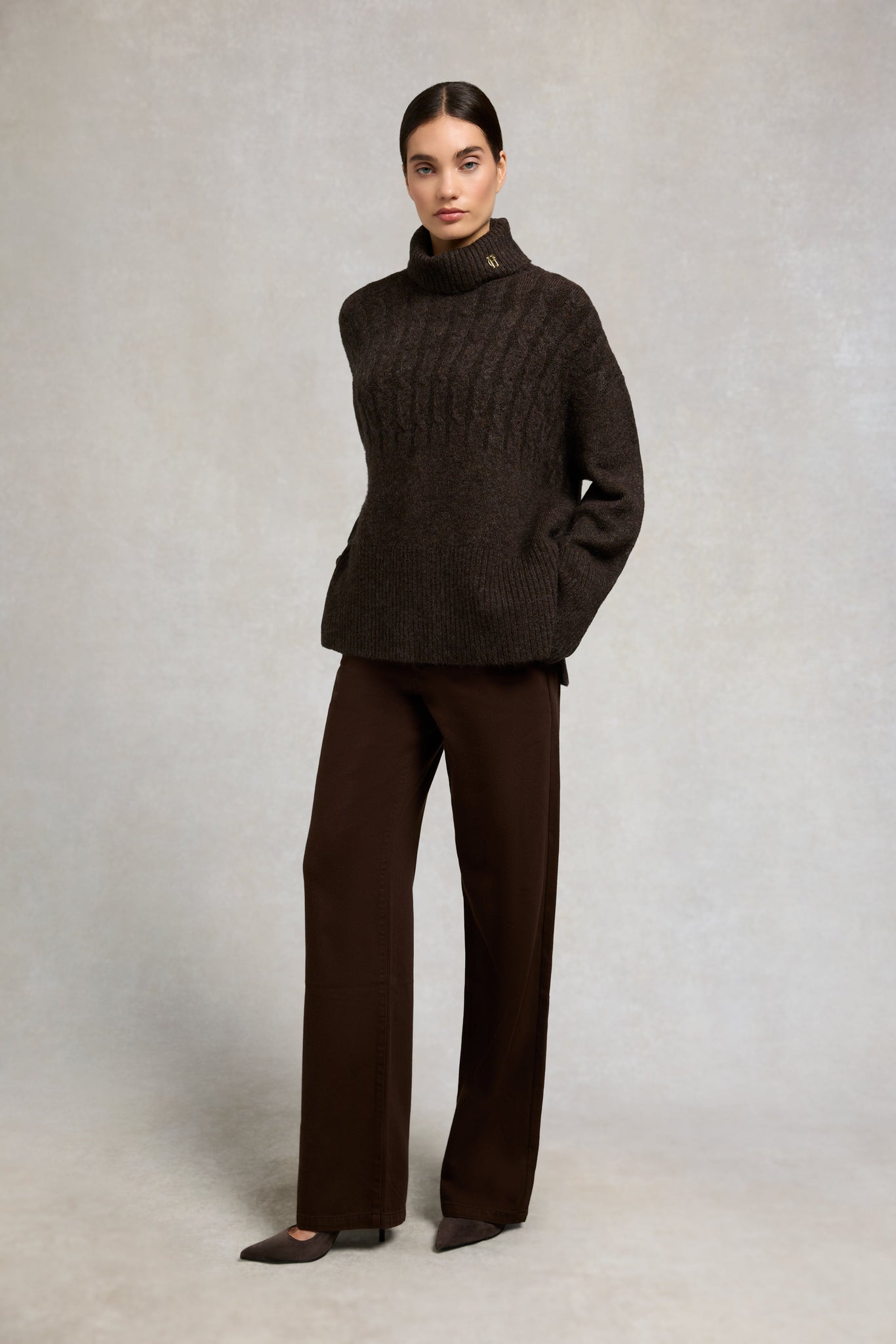Antonia Cable Roll Neck Knit (Chocolate)