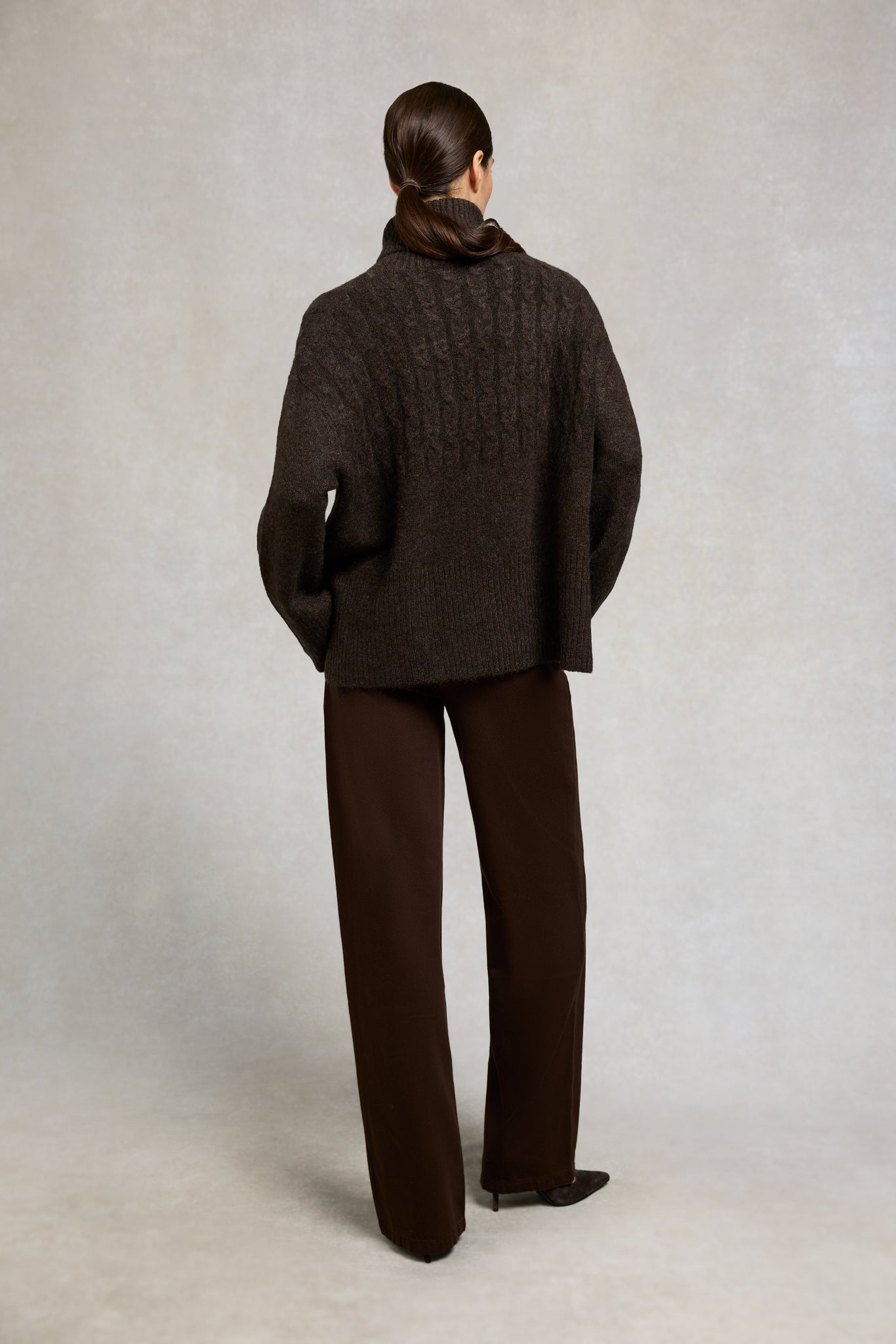 Antonia Cable Roll Neck Knit (Chocolate)