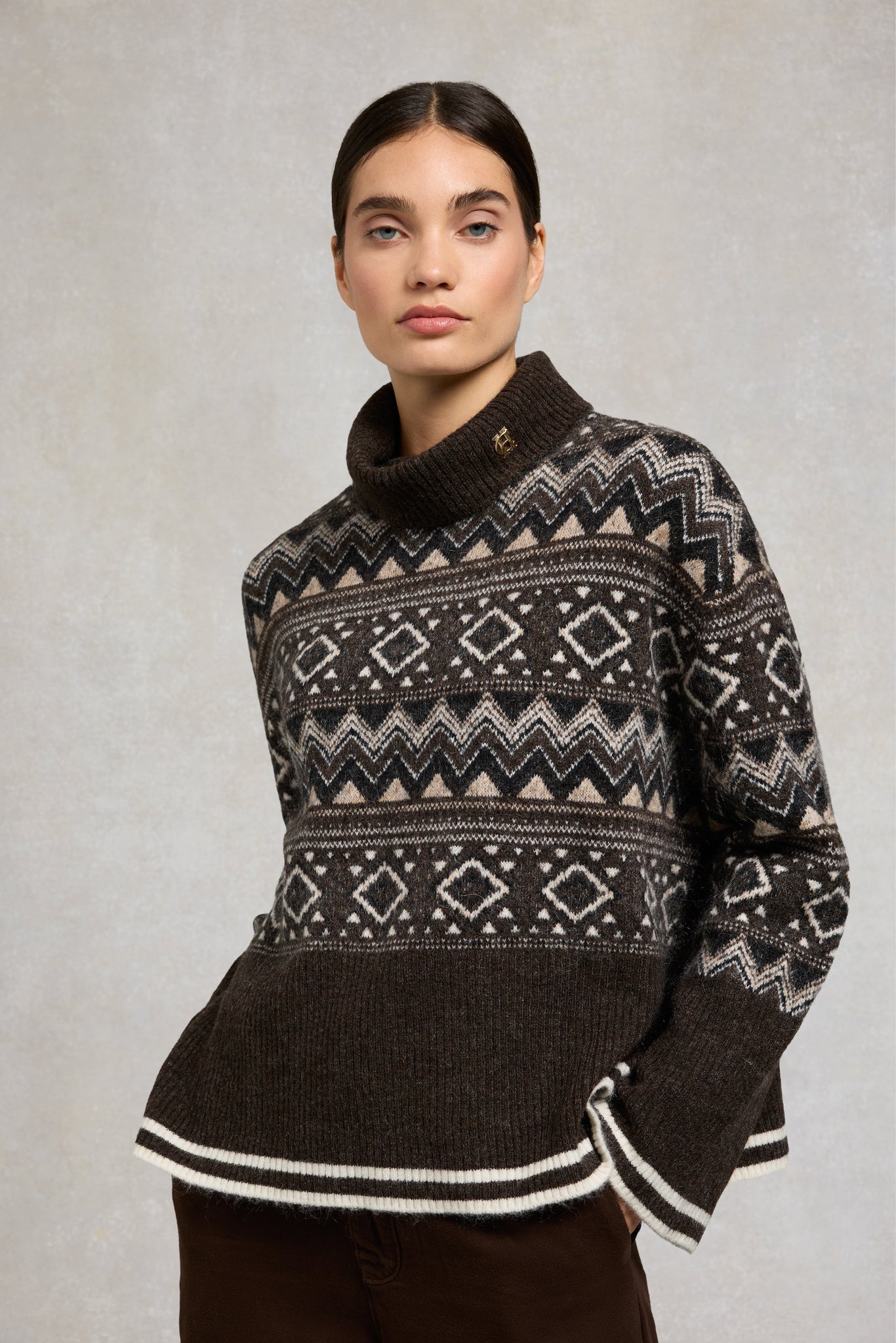 Antonia Fairisle Roll Neck Knit (Chocolate)