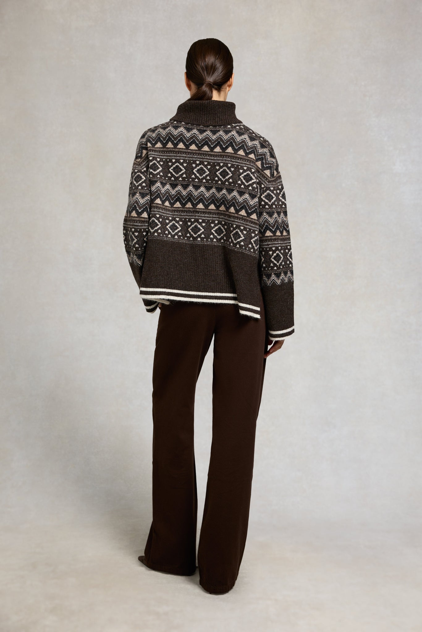 Antonia Fairisle Roll Neck Knit (Chocolate)