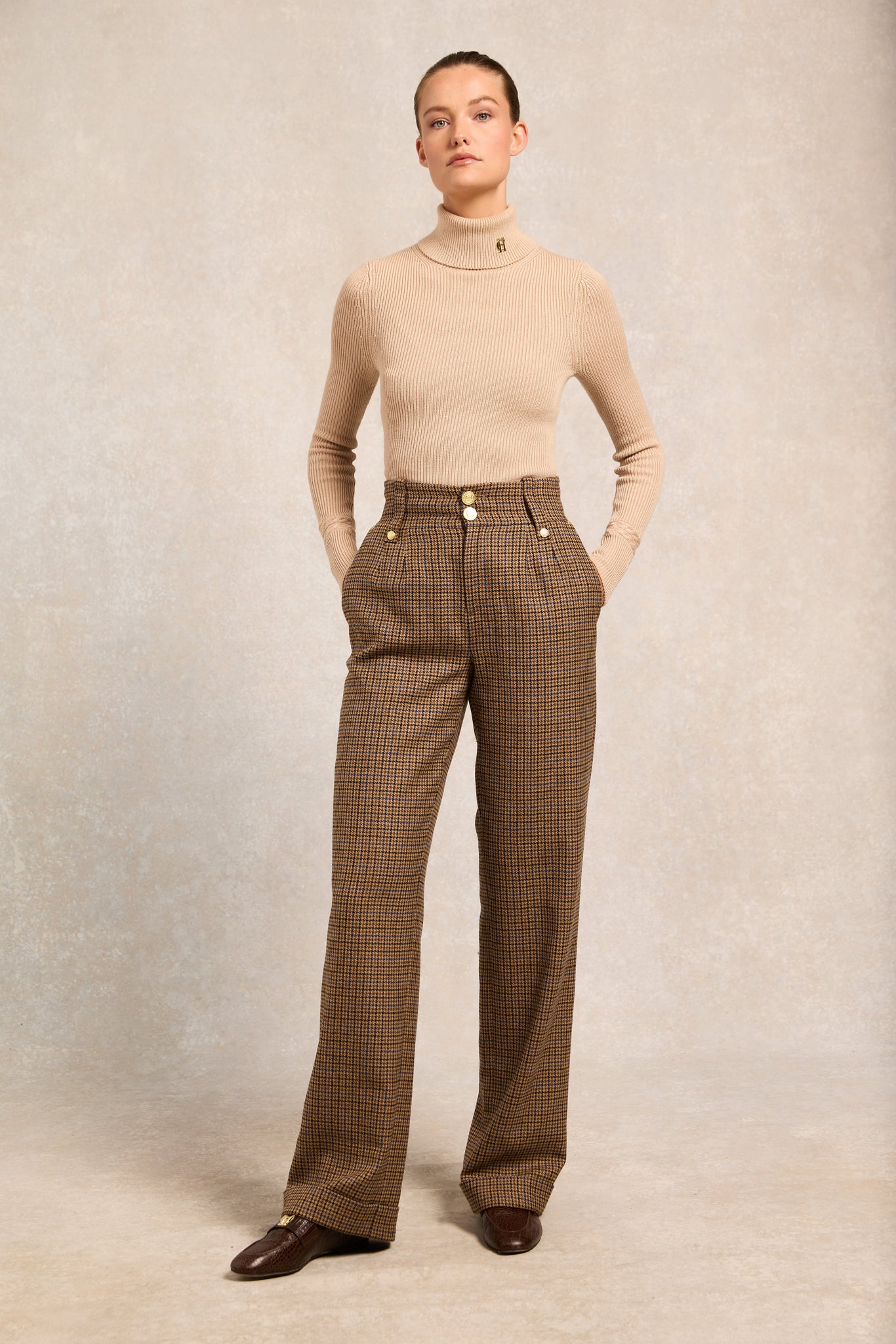 High Waisted Wide Leg Trouser (Abbot Check Tweed)