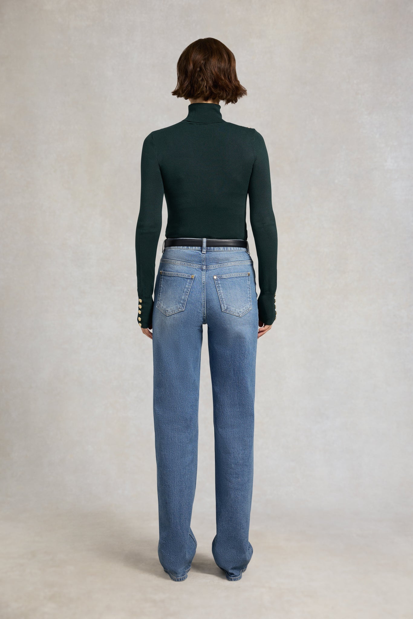 Buttoned Knit Roll Neck (Deep Emerald)