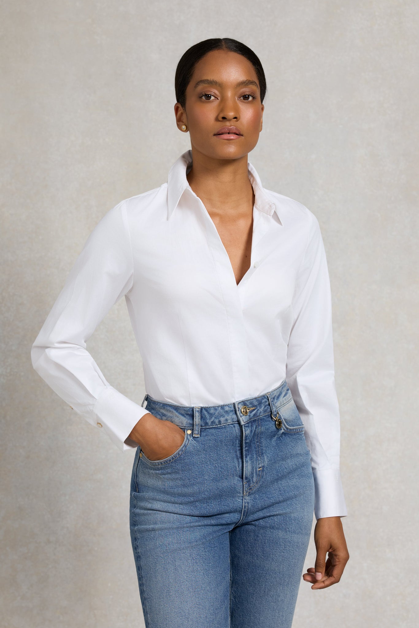 Holland Cooper Classic Shirt Bodysuit White Women's Size 2