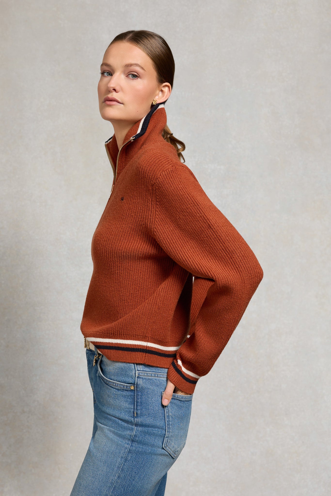 Jessica Quarter Zip Knit (Caramel)