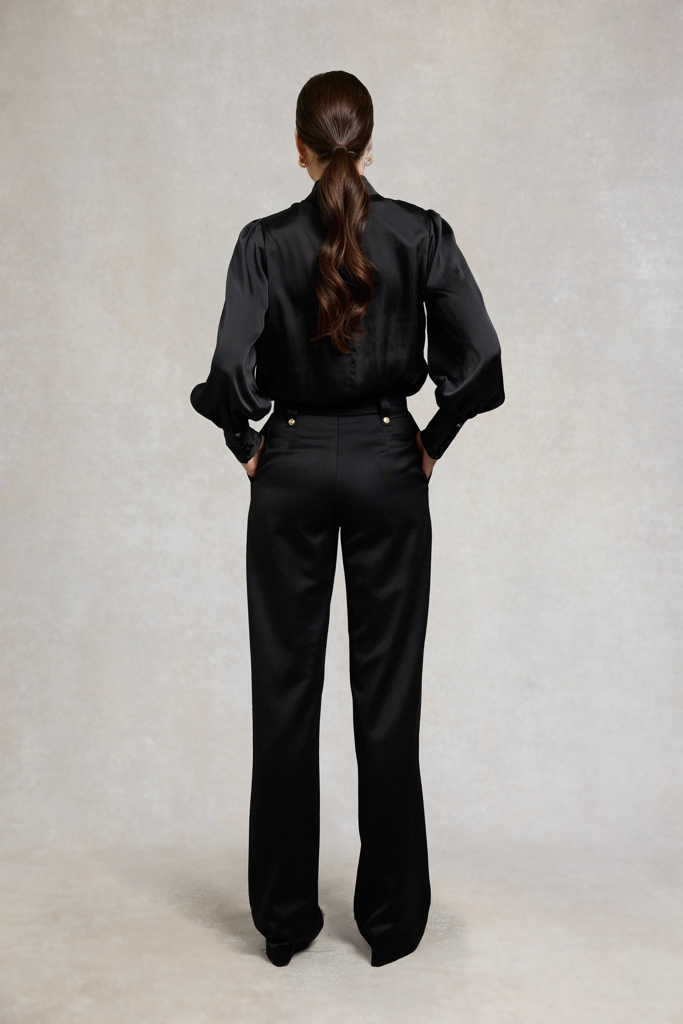 Carmen High Neck Blouse (Black Satin)