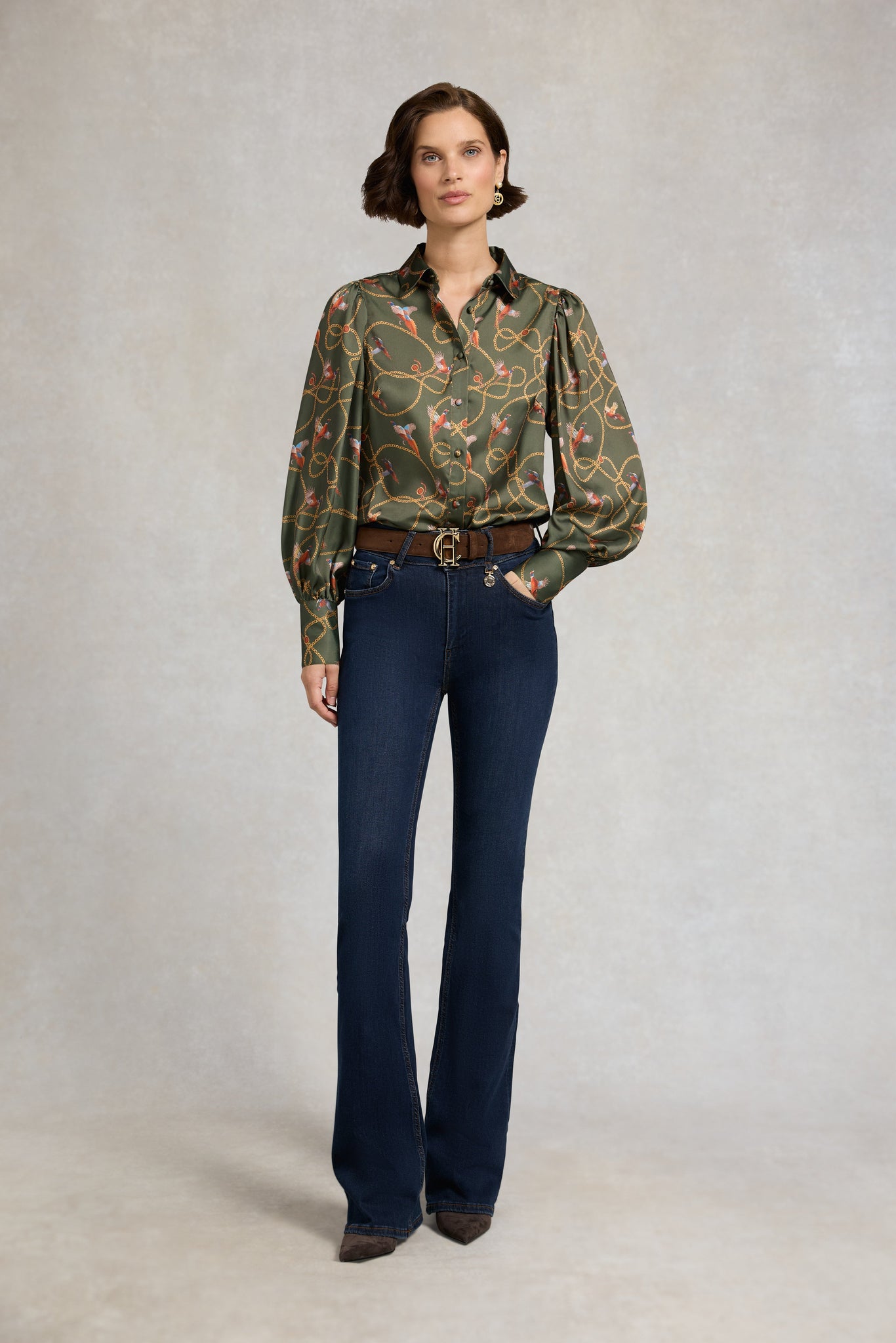 Isla Satin Shirt (Khaki Pheasant)