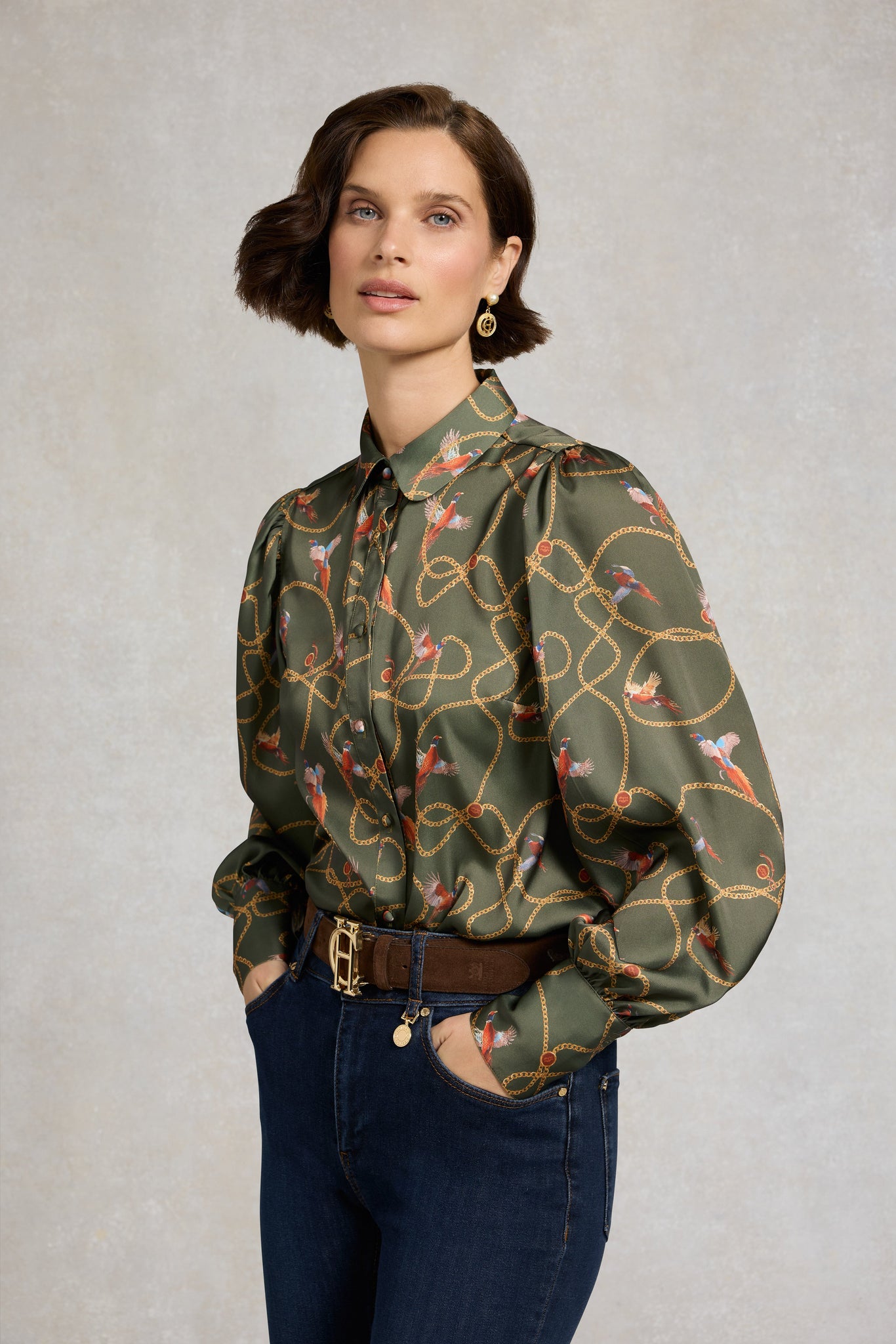 Isla Satin Shirt (Khaki Pheasant)