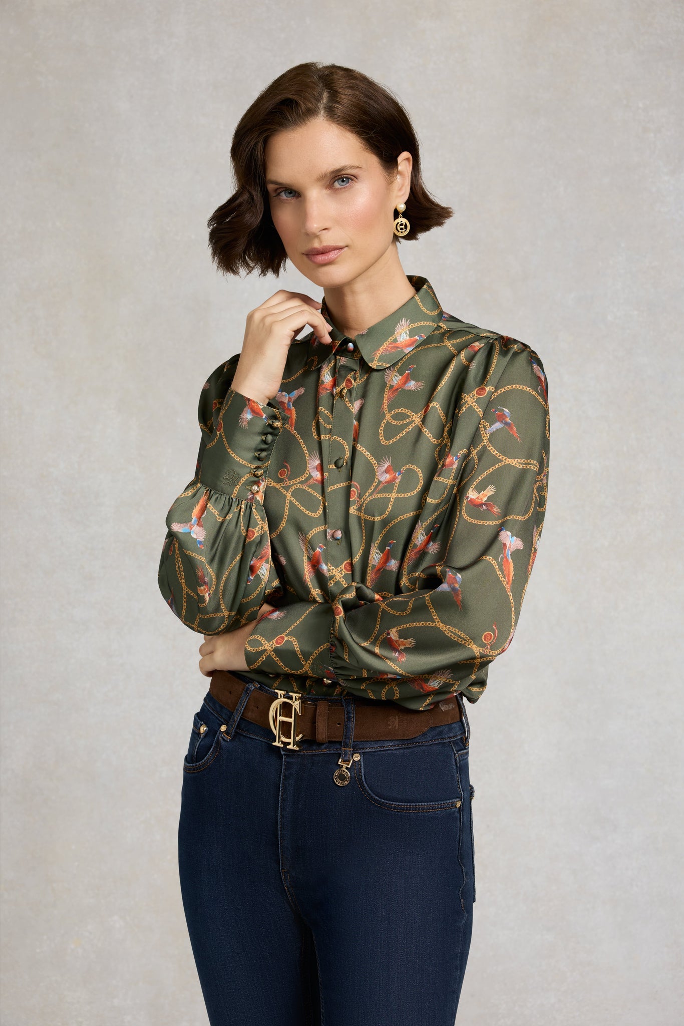 Isla Satin Shirt (Khaki Pheasant)