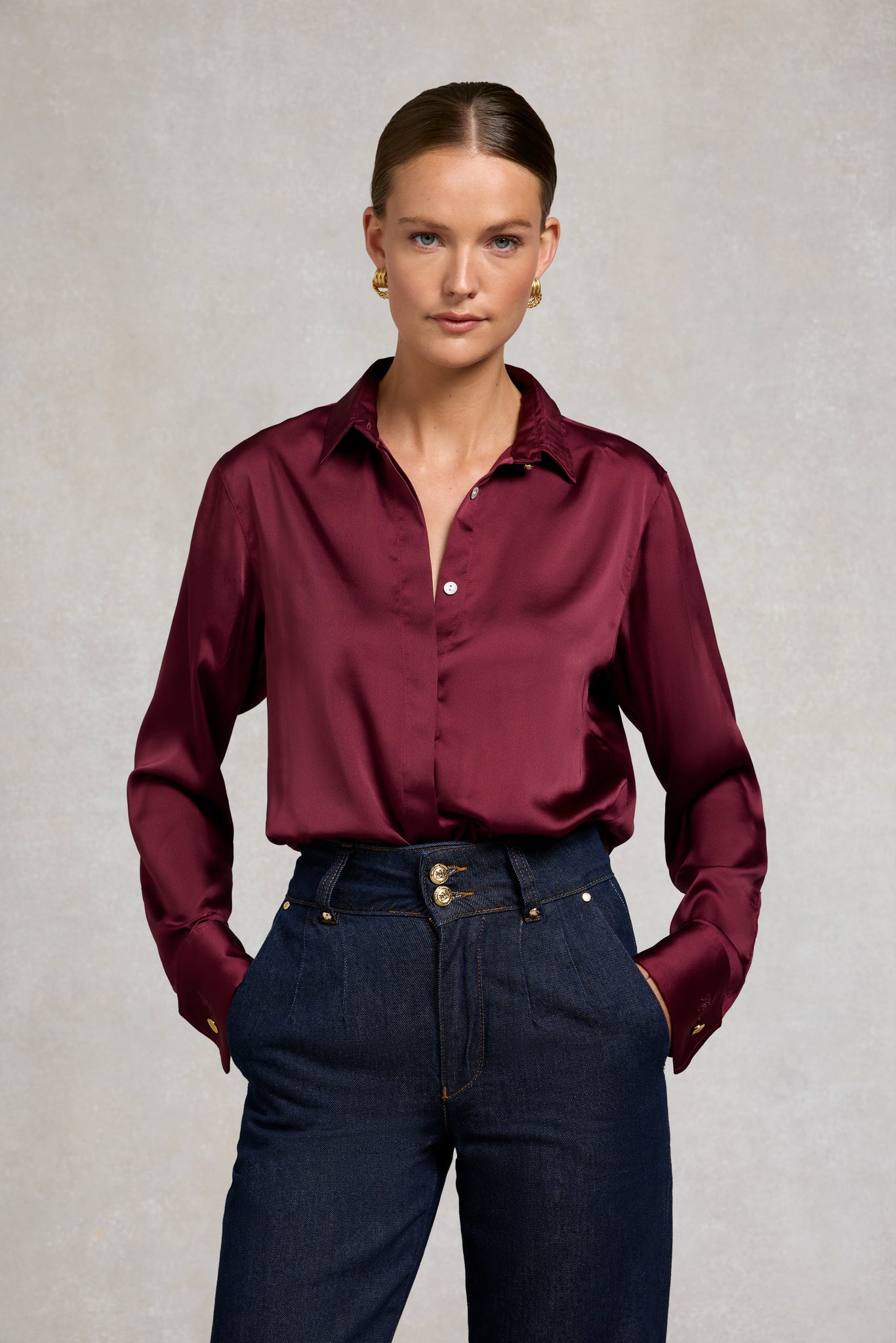 Georgina Satin Shirt (Mulberry)