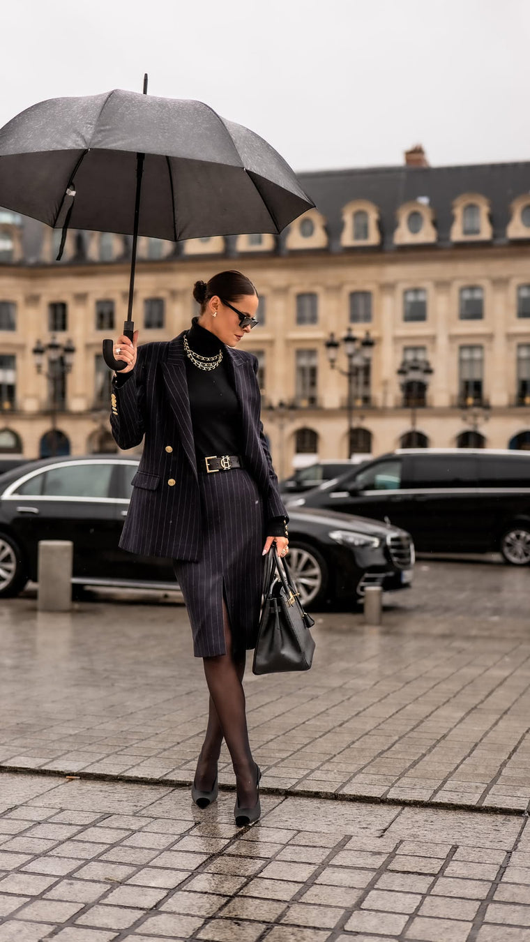 The Navy Chalk Pinstripe Paris Look