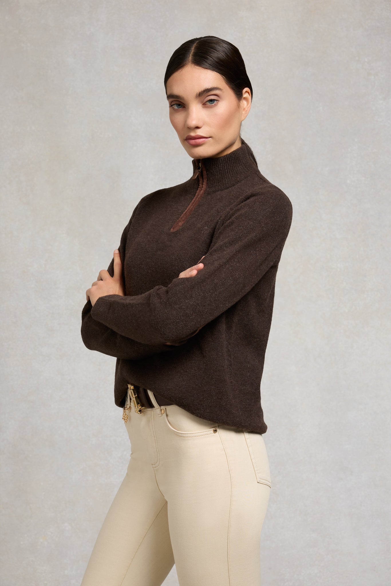 Country Quarter Zip Knit (Chocolate)