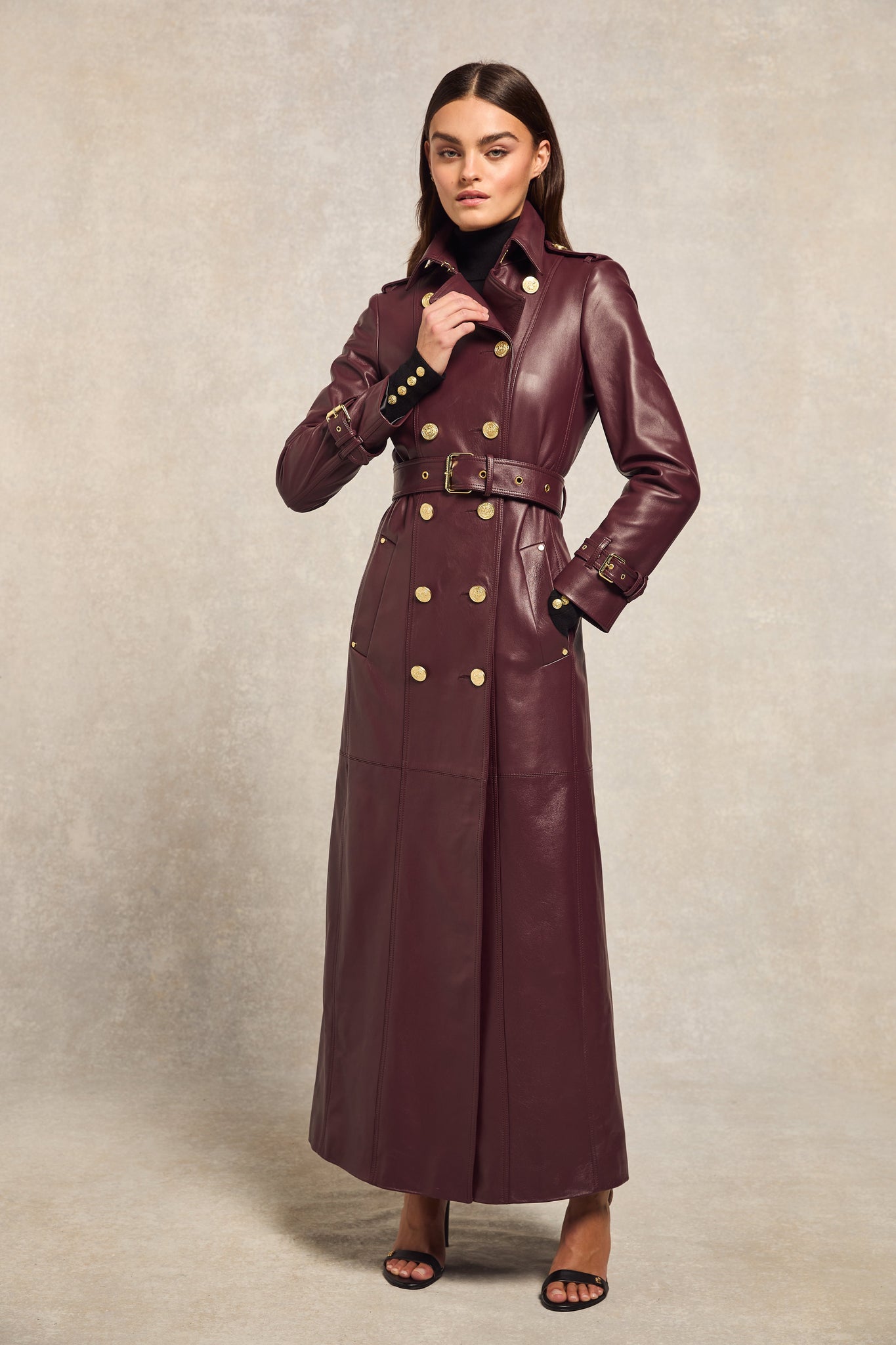 Full Length Marlborough Trench Coat (Valencia Leather Oxblood)