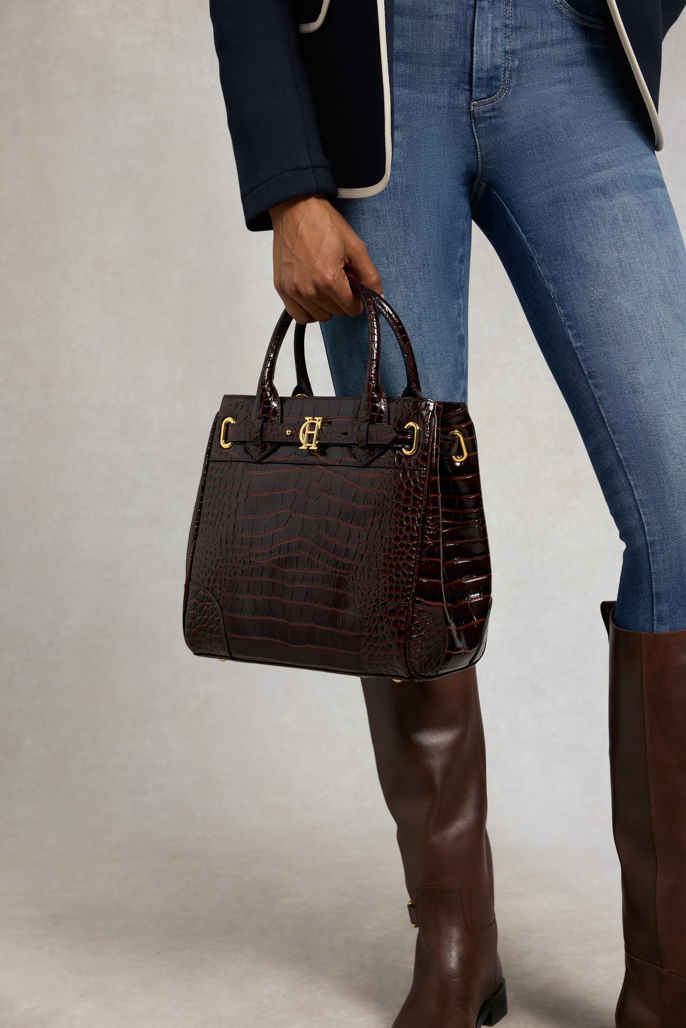 The Brompton Mini Tote (Rich Chocolate Croc)