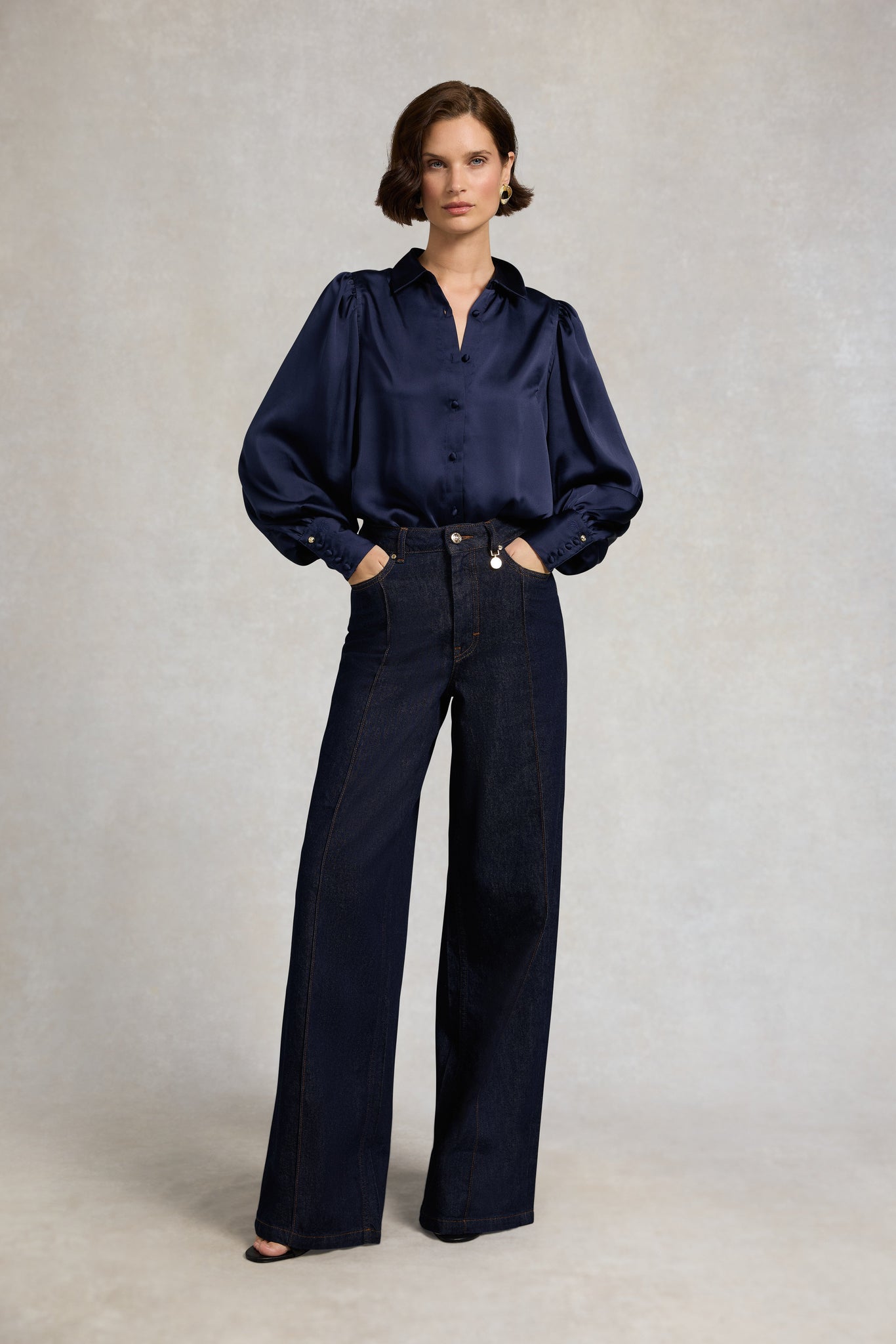 Iona Satin Shirt (Deep Navy)