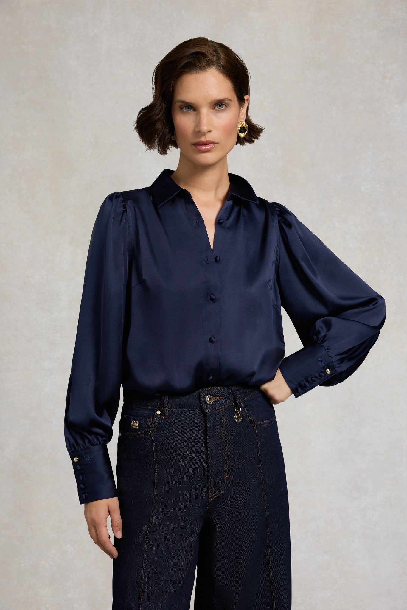 Iona Satin Shirt (Deep Navy)