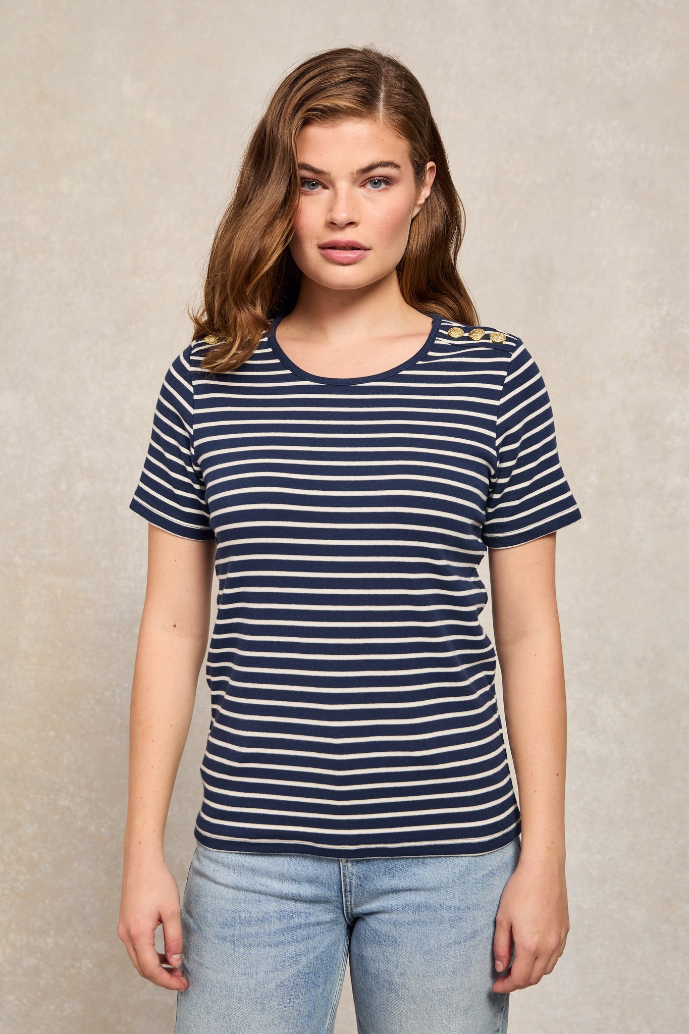 Padstow Crew Neck Tee (Ink Navy Natural Stripe)