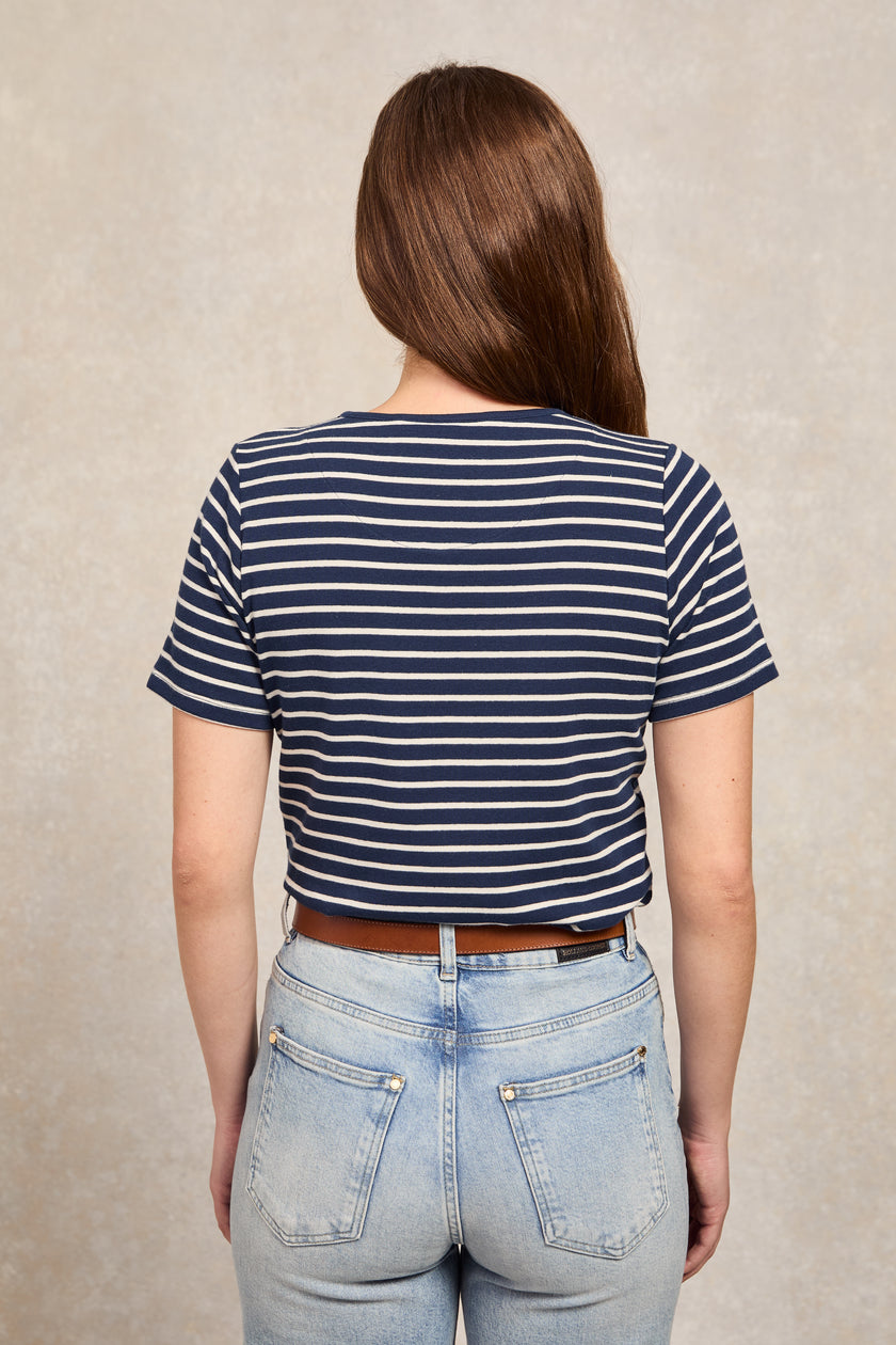 Padstow Crew Neck Tee (Ink Navy Natural Stripe)