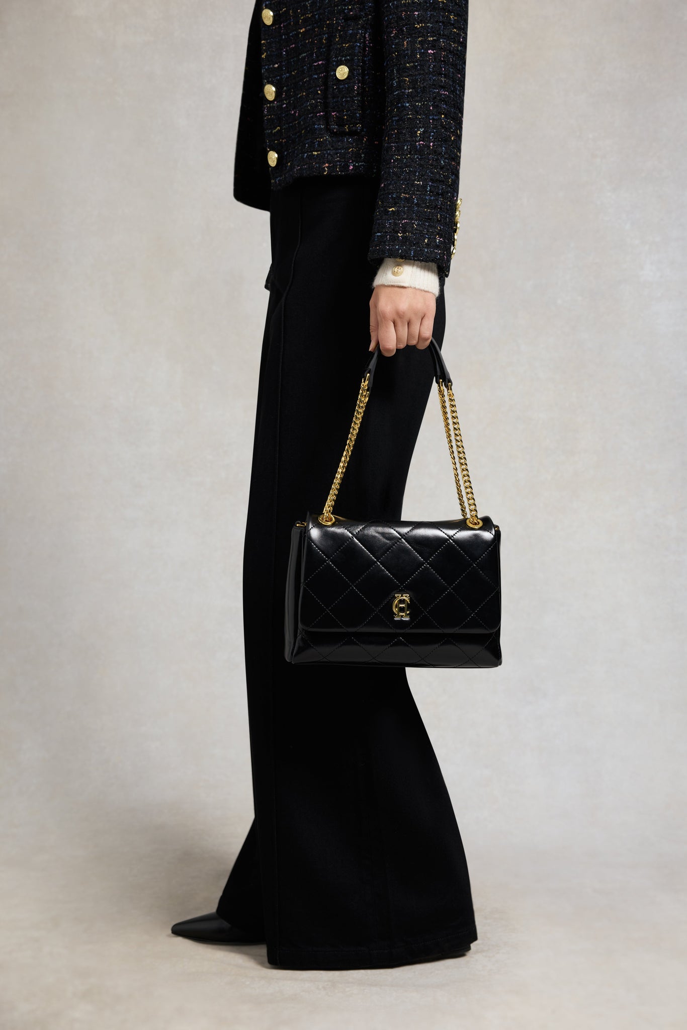 Milan Midi Shoulder Bag (Black Leather)