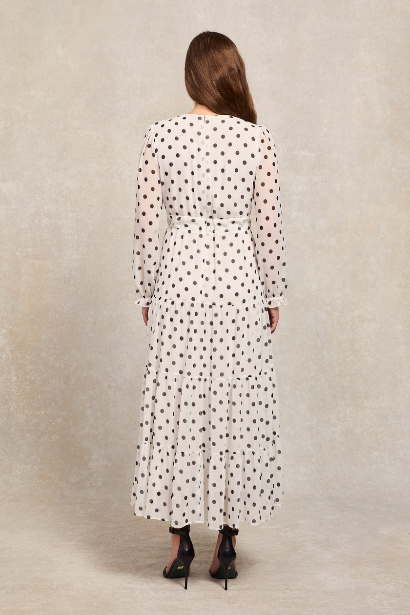 Bella Tiered Maxi Dress (White Black Polka Dot)