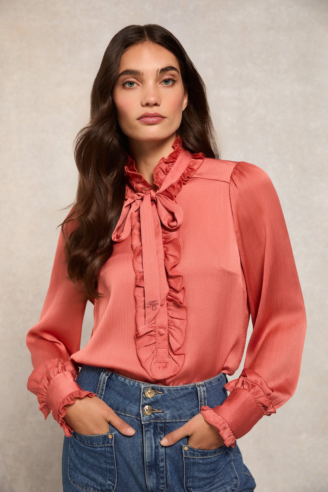 Rebecca Ruffle Blouse (Cinder Rose)