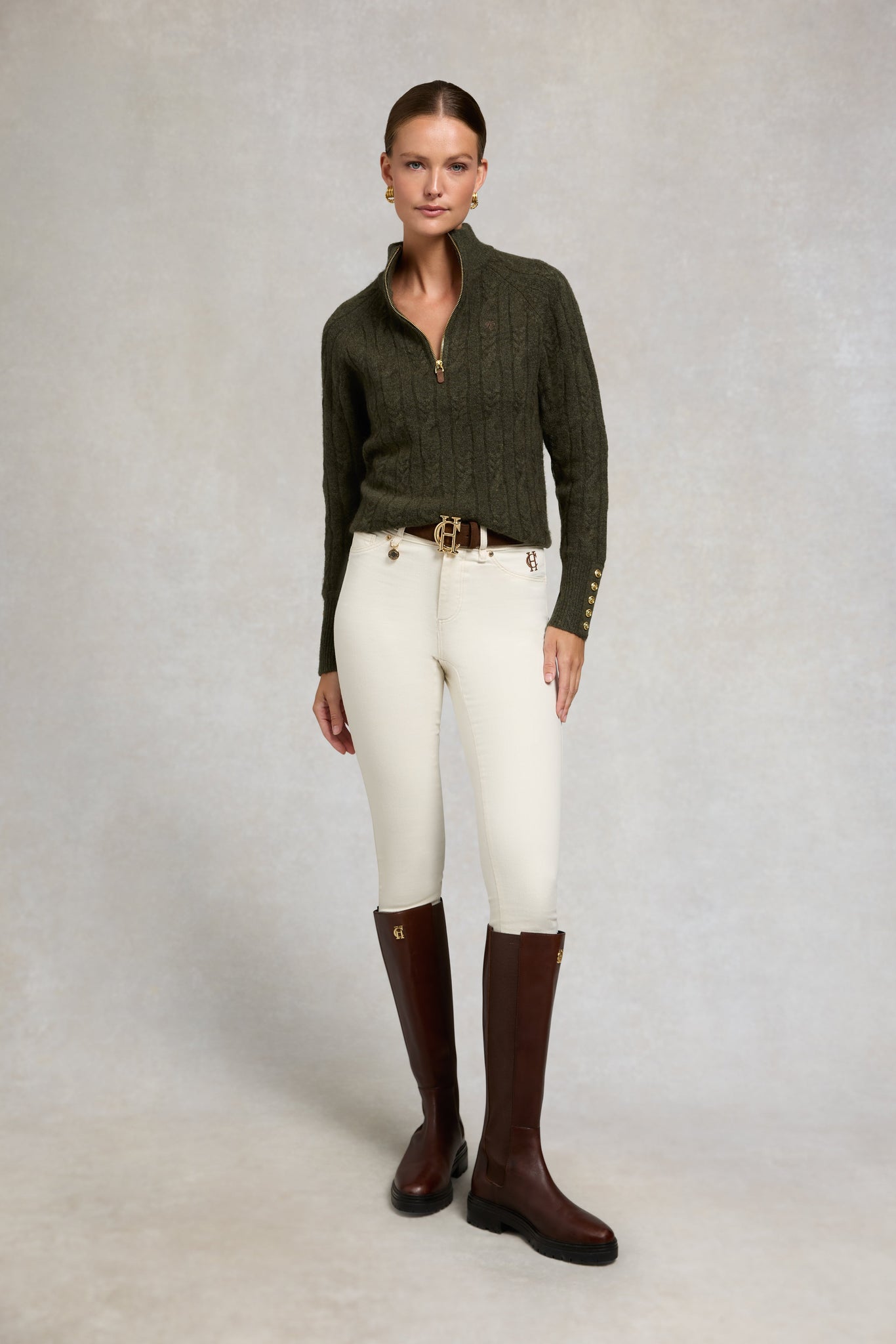 Bridget Quarter Zip Knit (Forest Green)