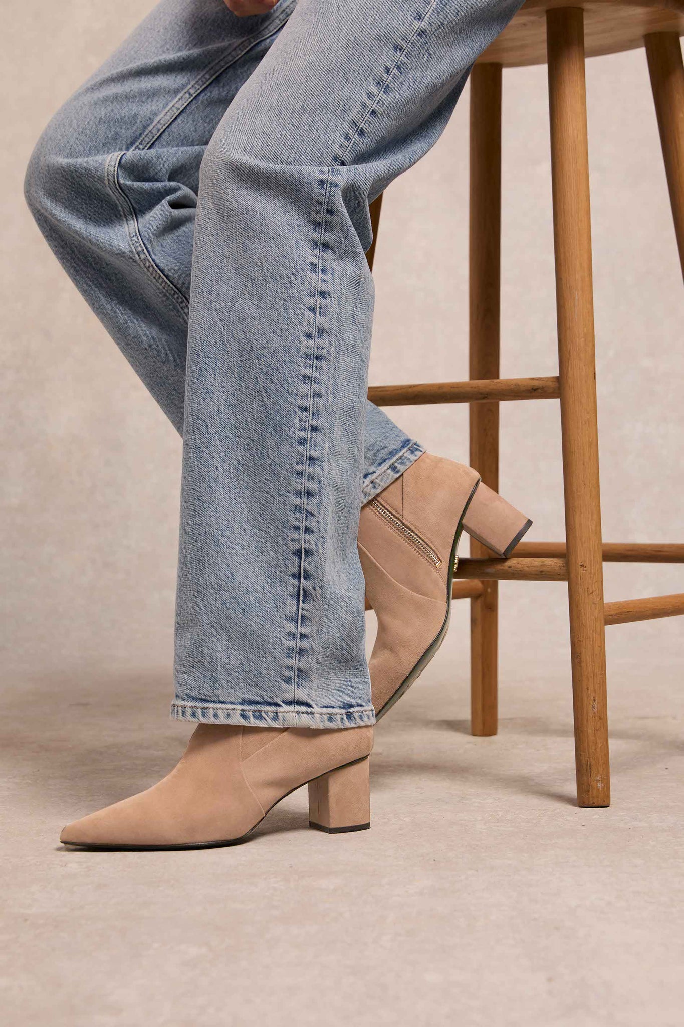Regency Mid Heel Boot (Taupe Suede)