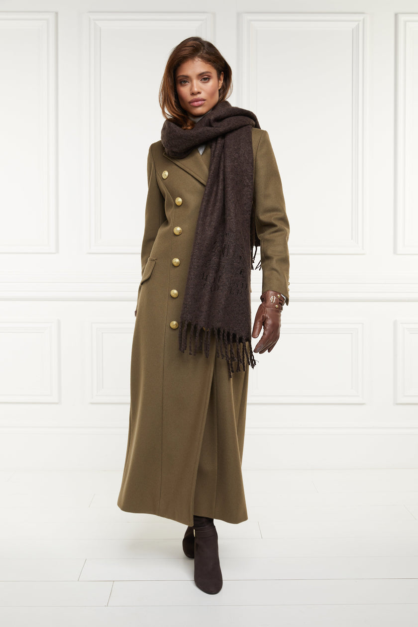 Womens khaki knee length wool military double breasted coat