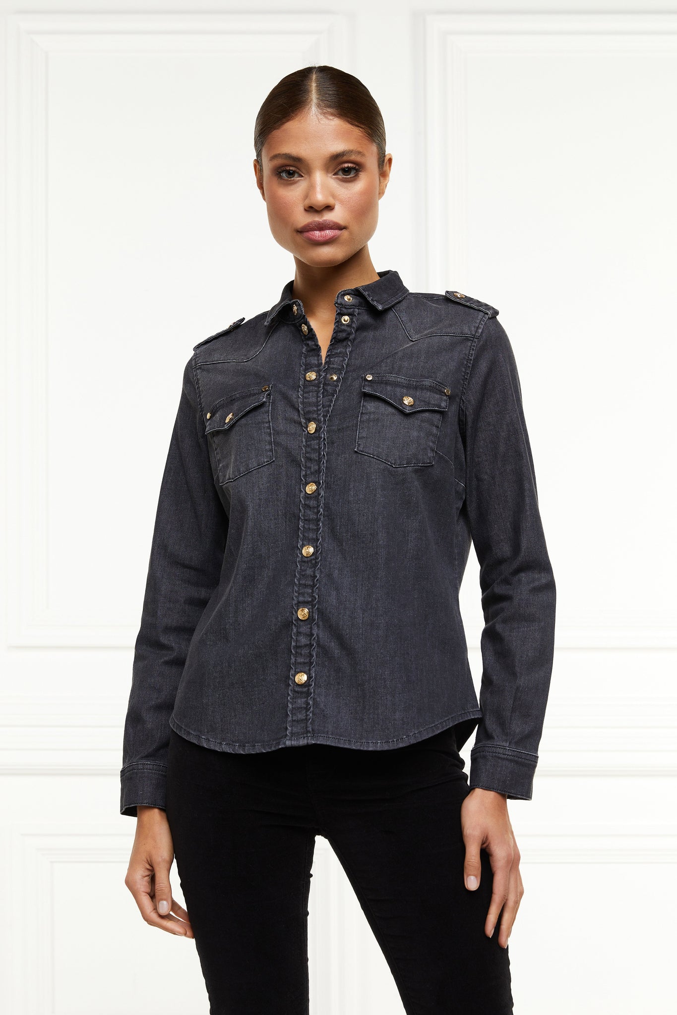 Western Denim Shirt (Washed Black)